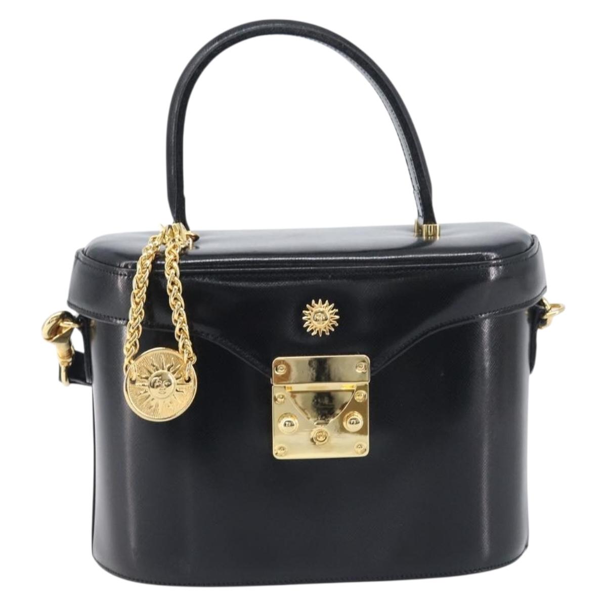 VERSACE Hand Bag Leather 2way Black Gold Auth BA15107A