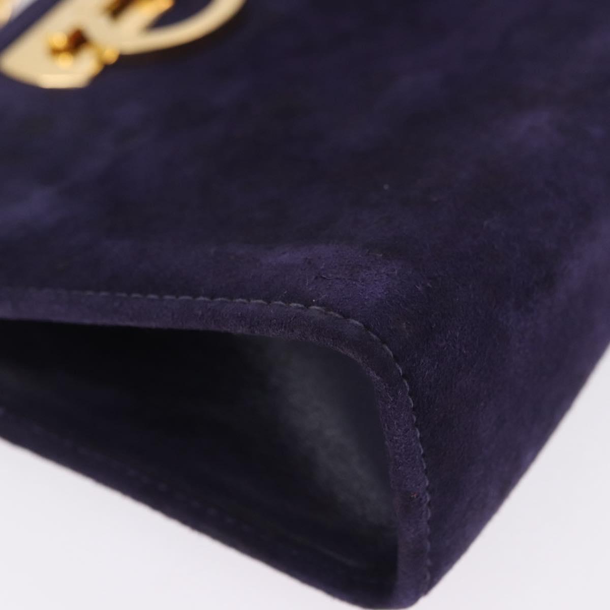Salvatore Ferragamo Gancini Chain Shoulder Bag Suede Purple Gold Auth BA15108