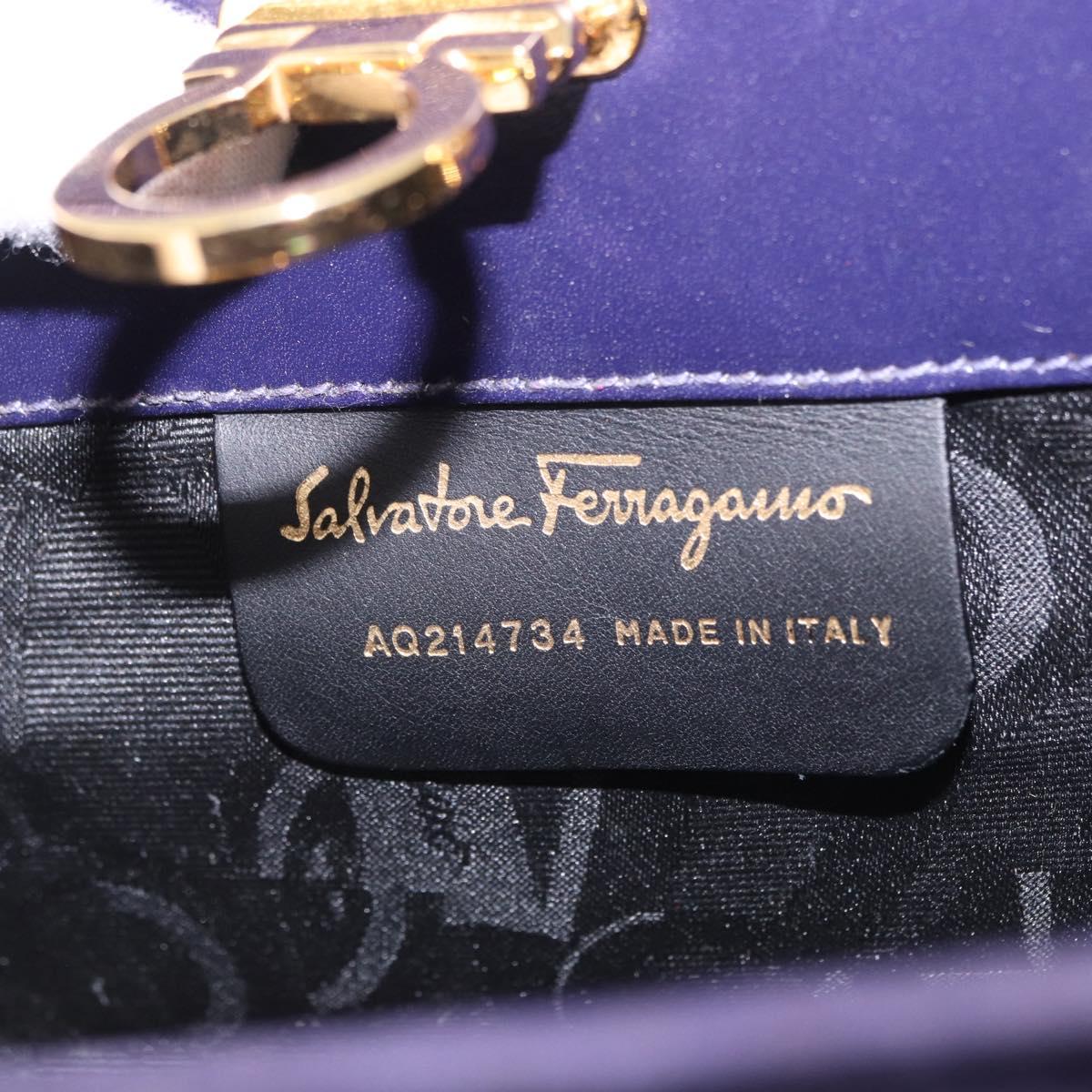 Salvatore Ferragamo Gancini Chain Shoulder Bag Suede Purple Gold Auth BA15108