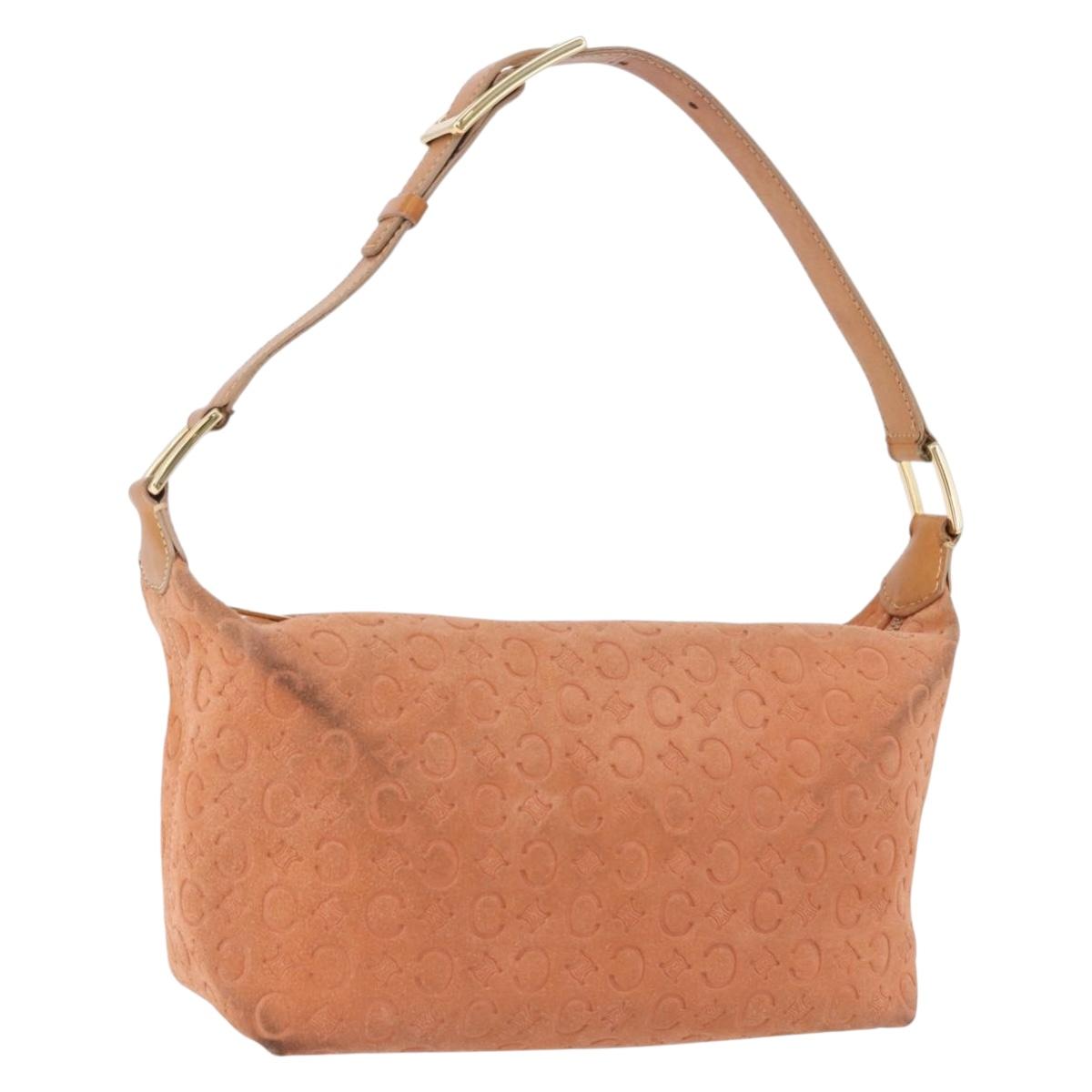 CELINE C Macadam Canvas Shoulder Bag Suede Orange Gold Auth BA15118