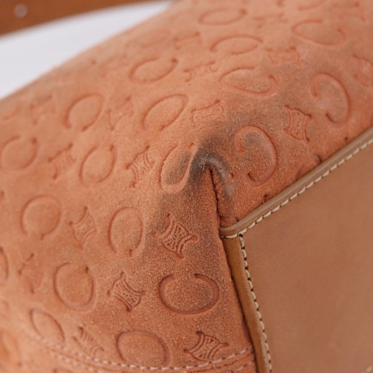 CELINE C Macadam Canvas Shoulder Bag Suede Orange Gold Auth BA15118