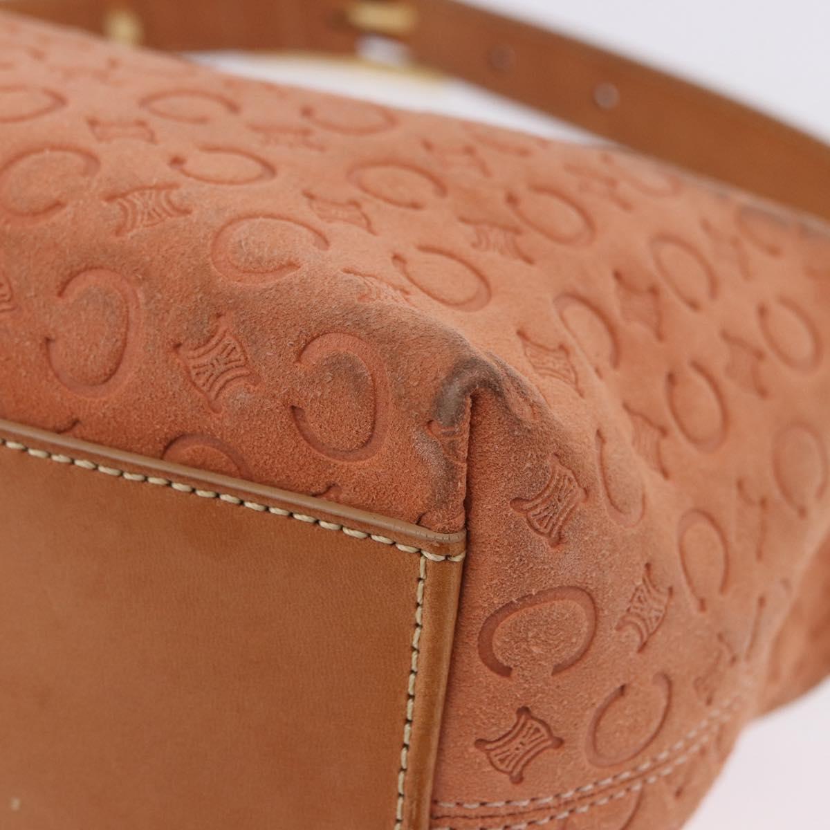 CELINE C Macadam Canvas Shoulder Bag Suede Orange Gold Auth BA15118