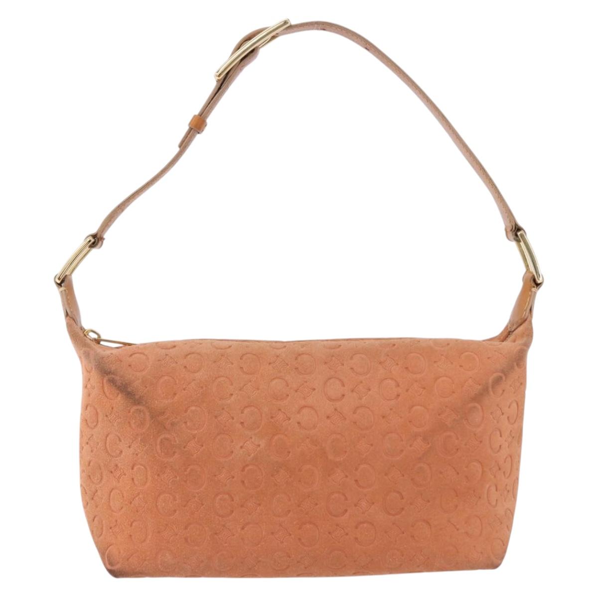 CELINE C Macadam Canvas Shoulder Bag Suede Orange Gold Auth BA15118