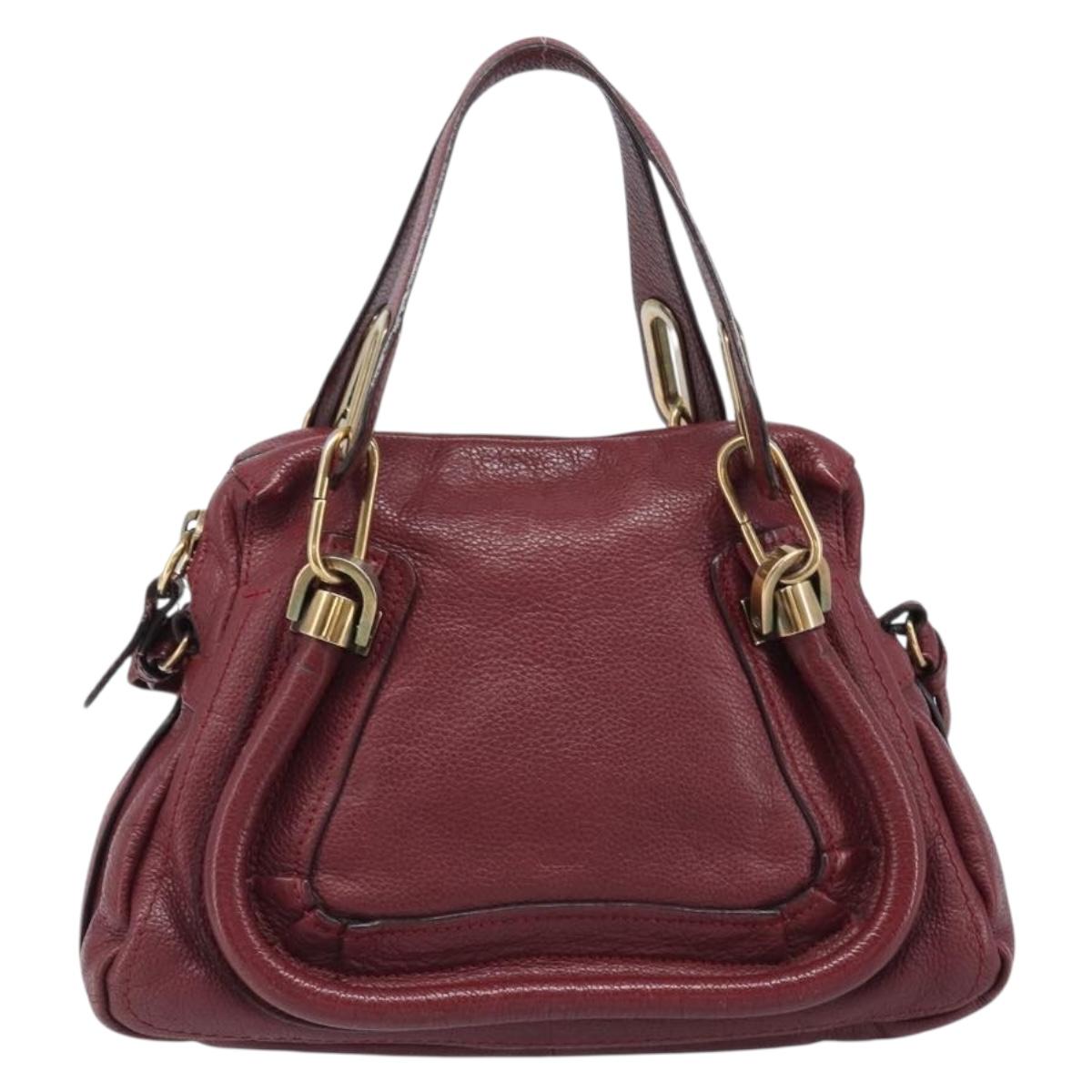 Chloe Paraty Hand Bag Leather 2way Bordeaux Gold Auth BA15119