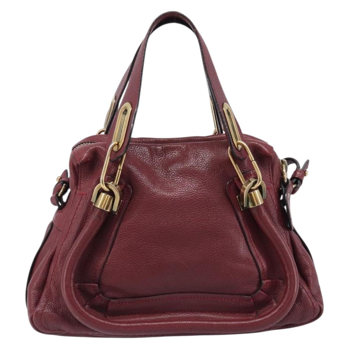 Chloe Paraty Hand Bag Leather 2way Bordeaux Gold Auth BA15119
