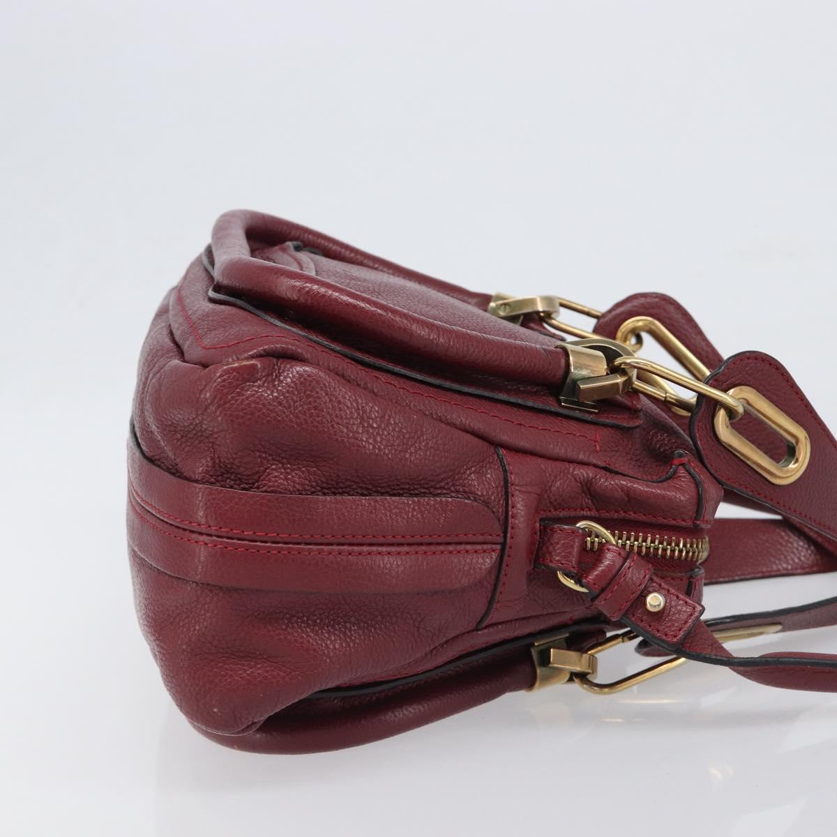 Chloe Paraty Hand Bag Leather 2way Bordeaux Gold Auth BA15119