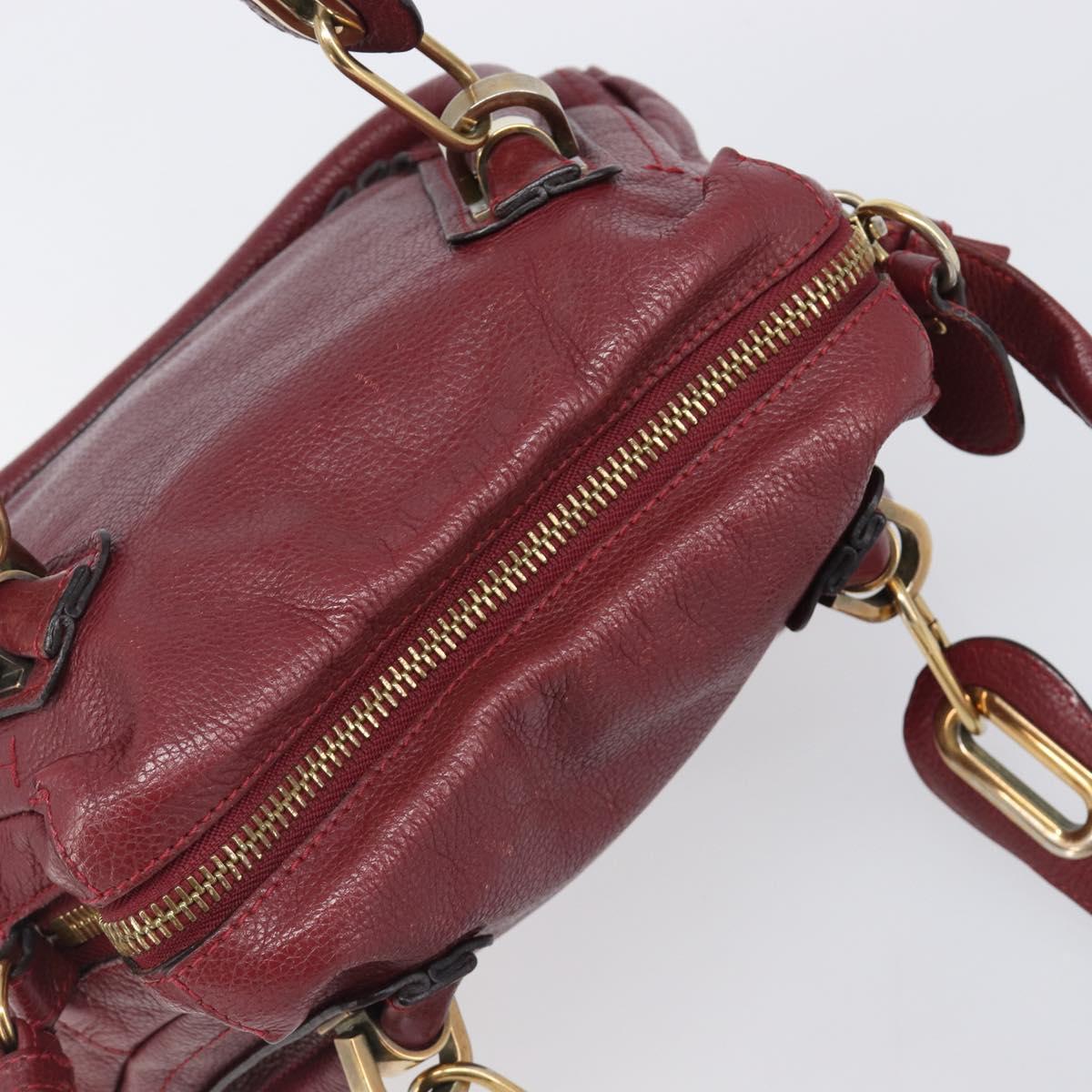 Chloe Paraty Hand Bag Leather 2way Bordeaux Gold Auth BA15119
