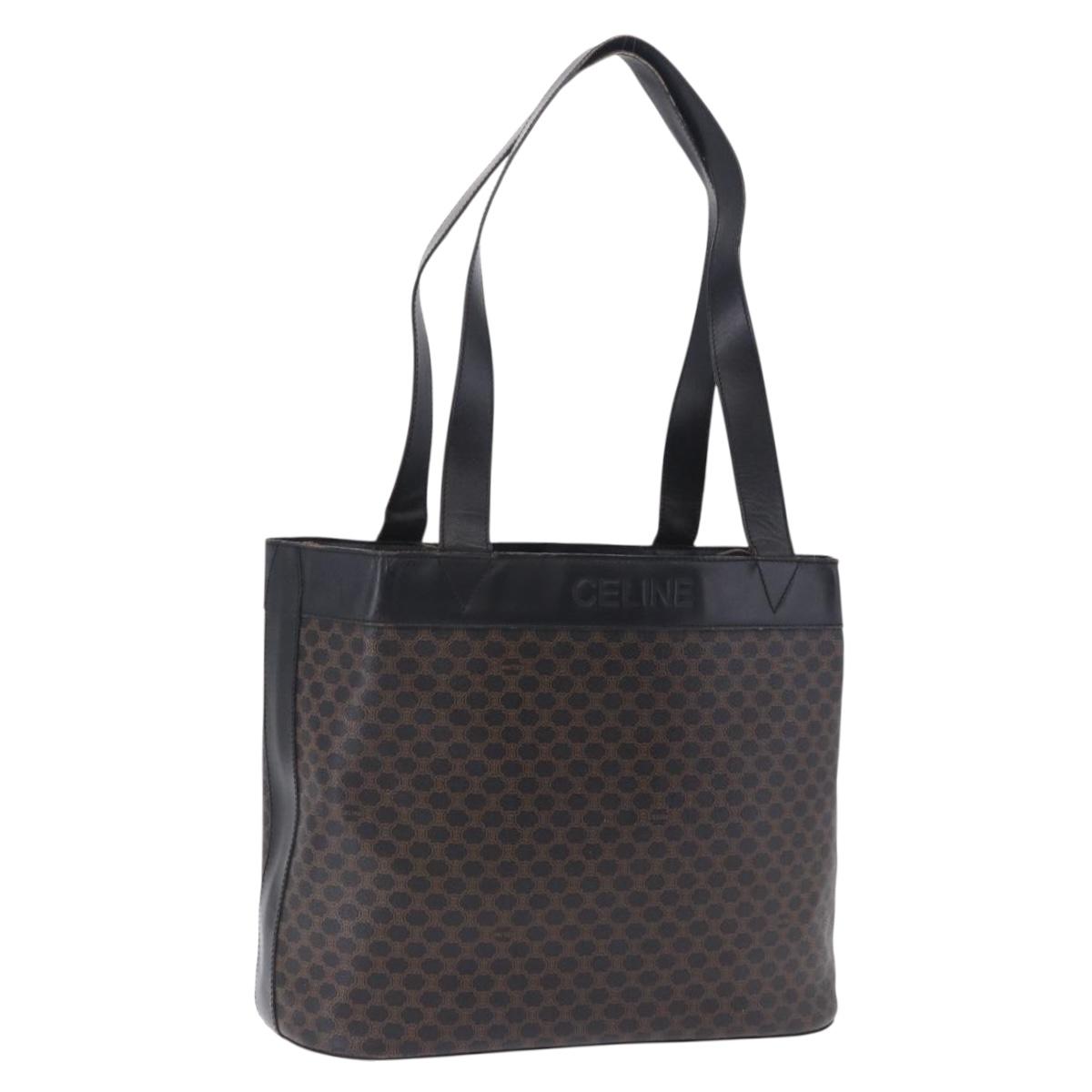 CELINE Macadam Canvas Tote Bag PVC Leather Black Gold Auth BA15122