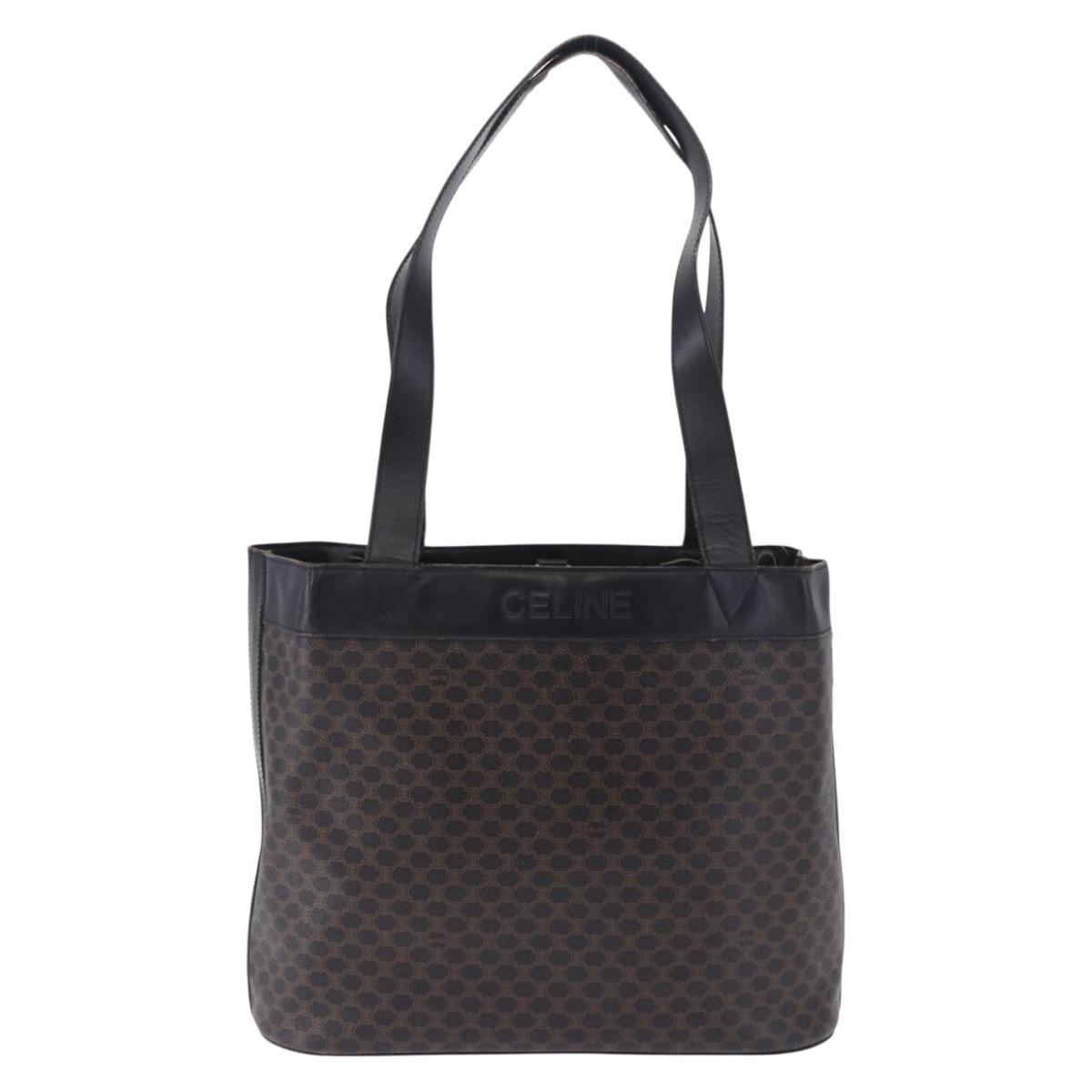 CELINE Macadam Canvas Tote Bag PVC Leather Black Gold Auth BA15122