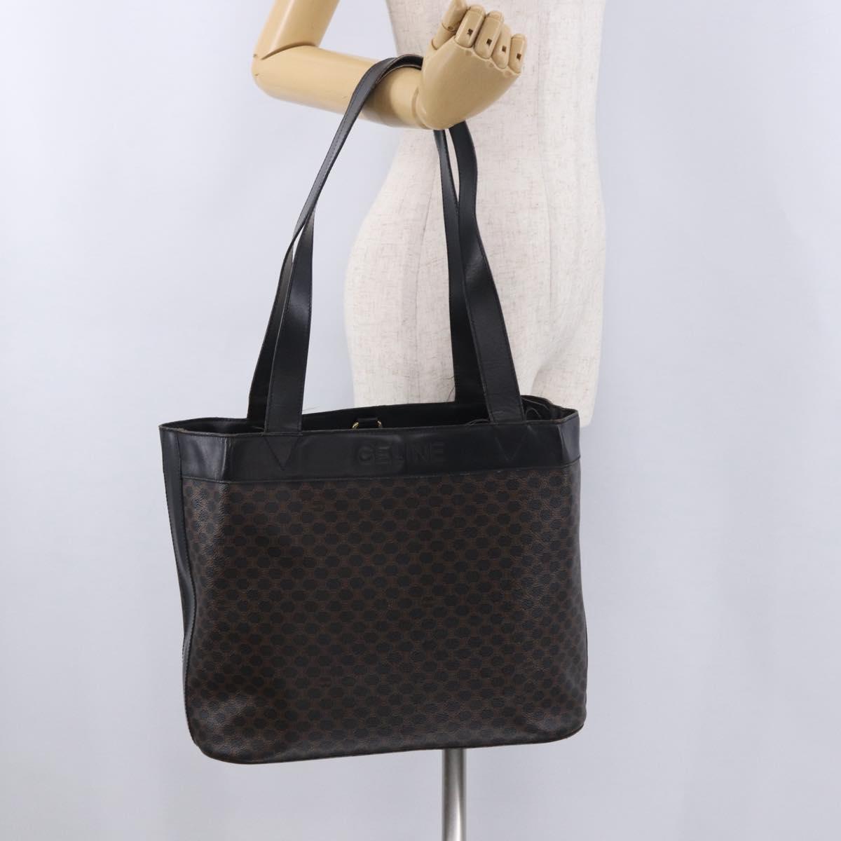 CELINE Macadam Canvas Tote Bag PVC Leather Black Gold Auth BA15122
