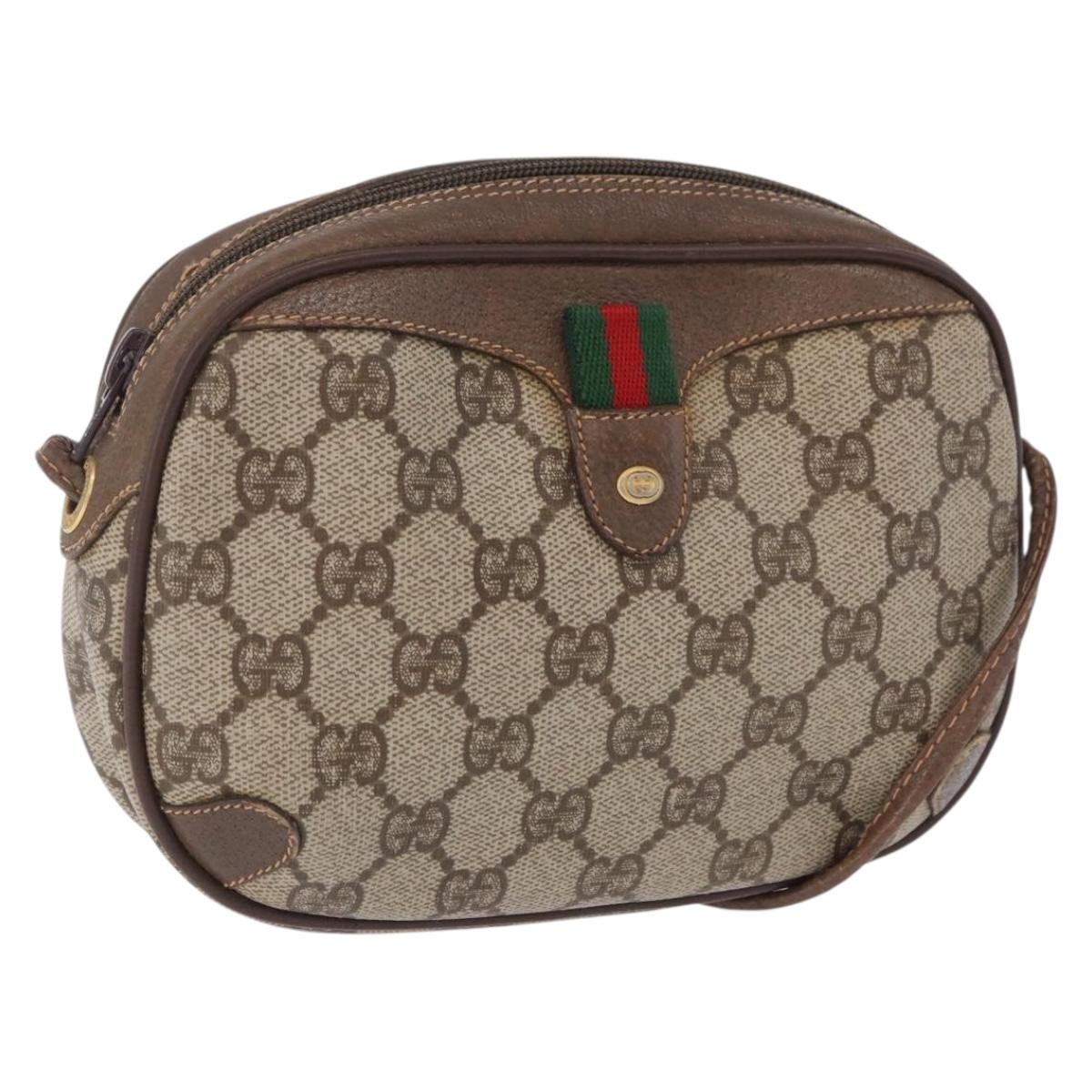 GUCCI GG Supreme Web Sherry Line Bag PVC Beige Gold 156 02 066 Auth BA15124