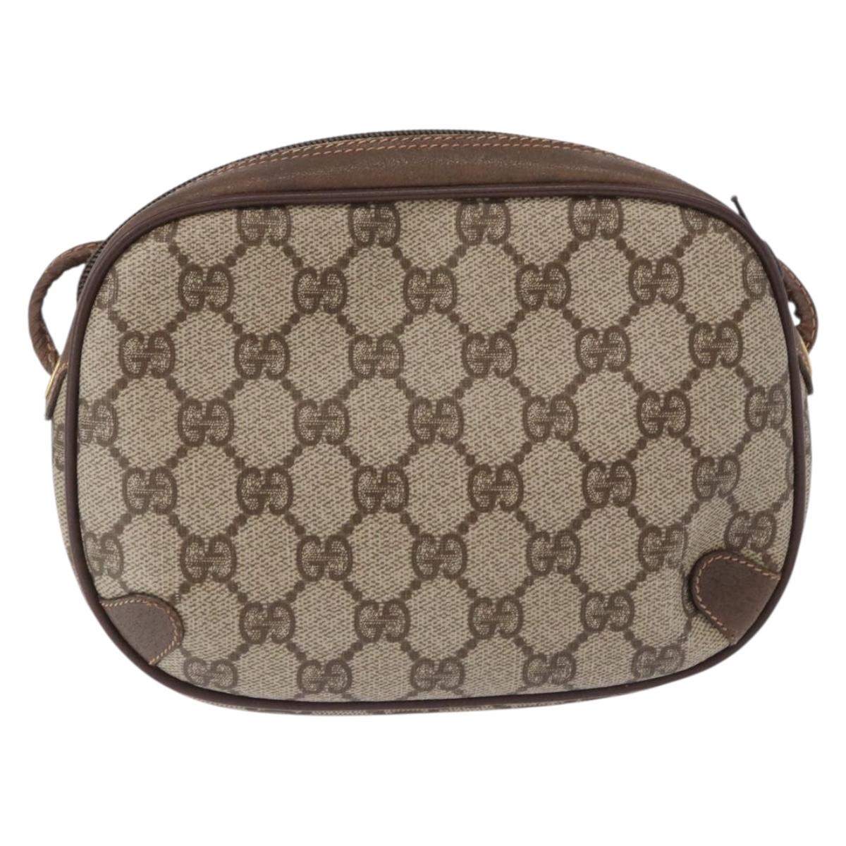 GUCCI GG Supreme Web Sherry Line Bag PVC Beige Gold 156 02 066 Auth BA15124