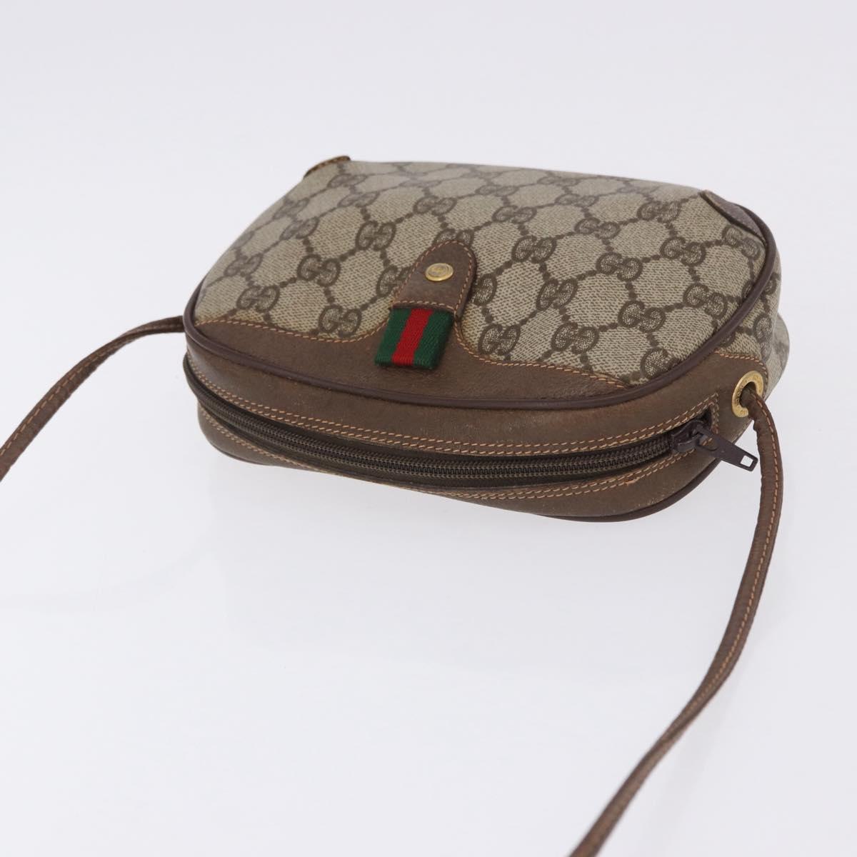 GUCCI GG Supreme Web Sherry Line Bag PVC Beige Gold 156 02 066 Auth BA15124