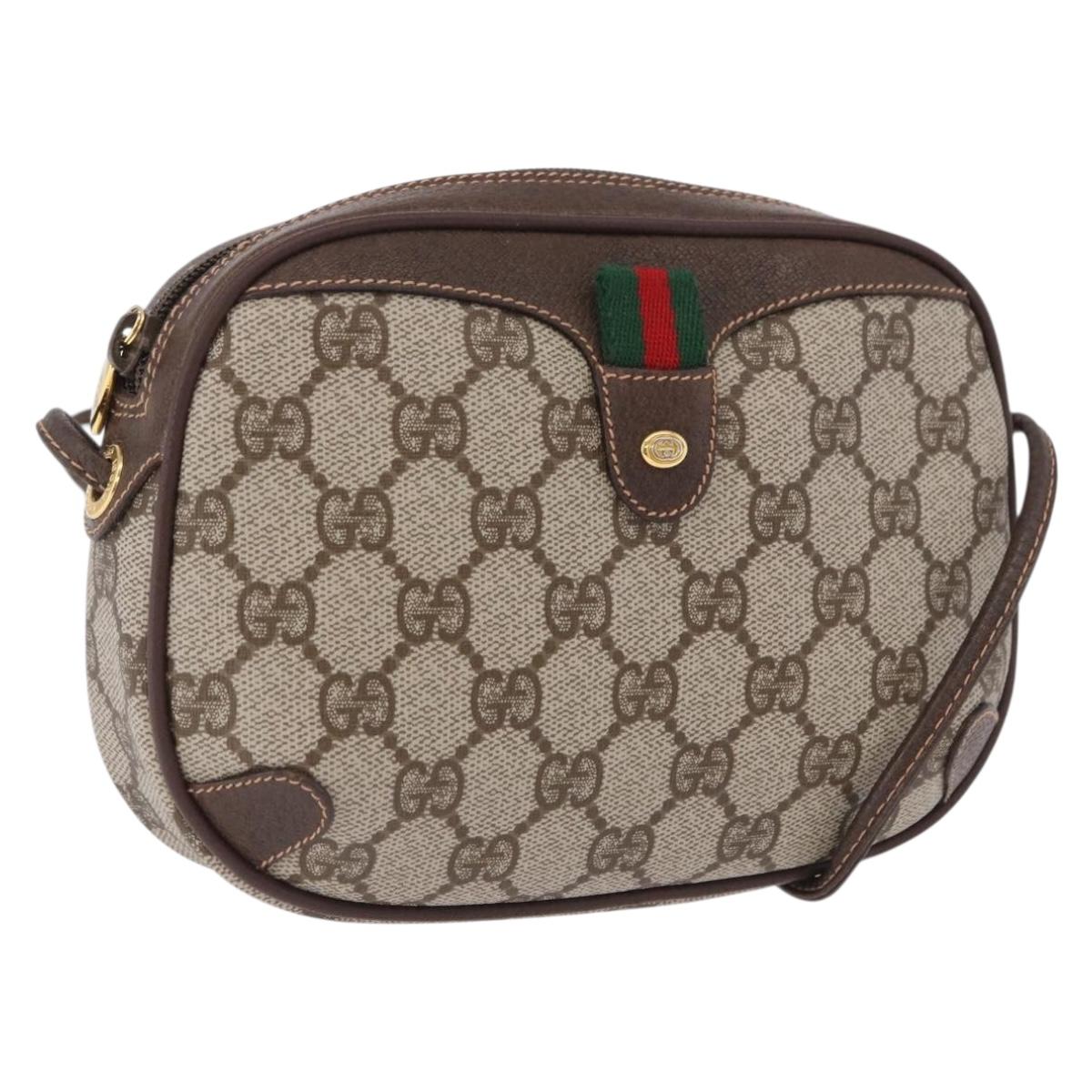 GUCCI GG Supreme Web Sherry Line Bag PVC Beige Gold 156 02 066 Auth BA15125
