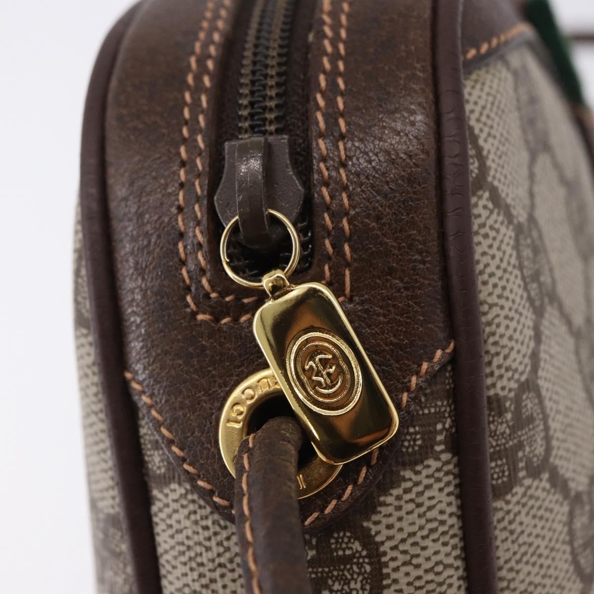 GUCCI GG Supreme Web Sherry Line Bag PVC Beige Gold 156 02 066 Auth BA15125