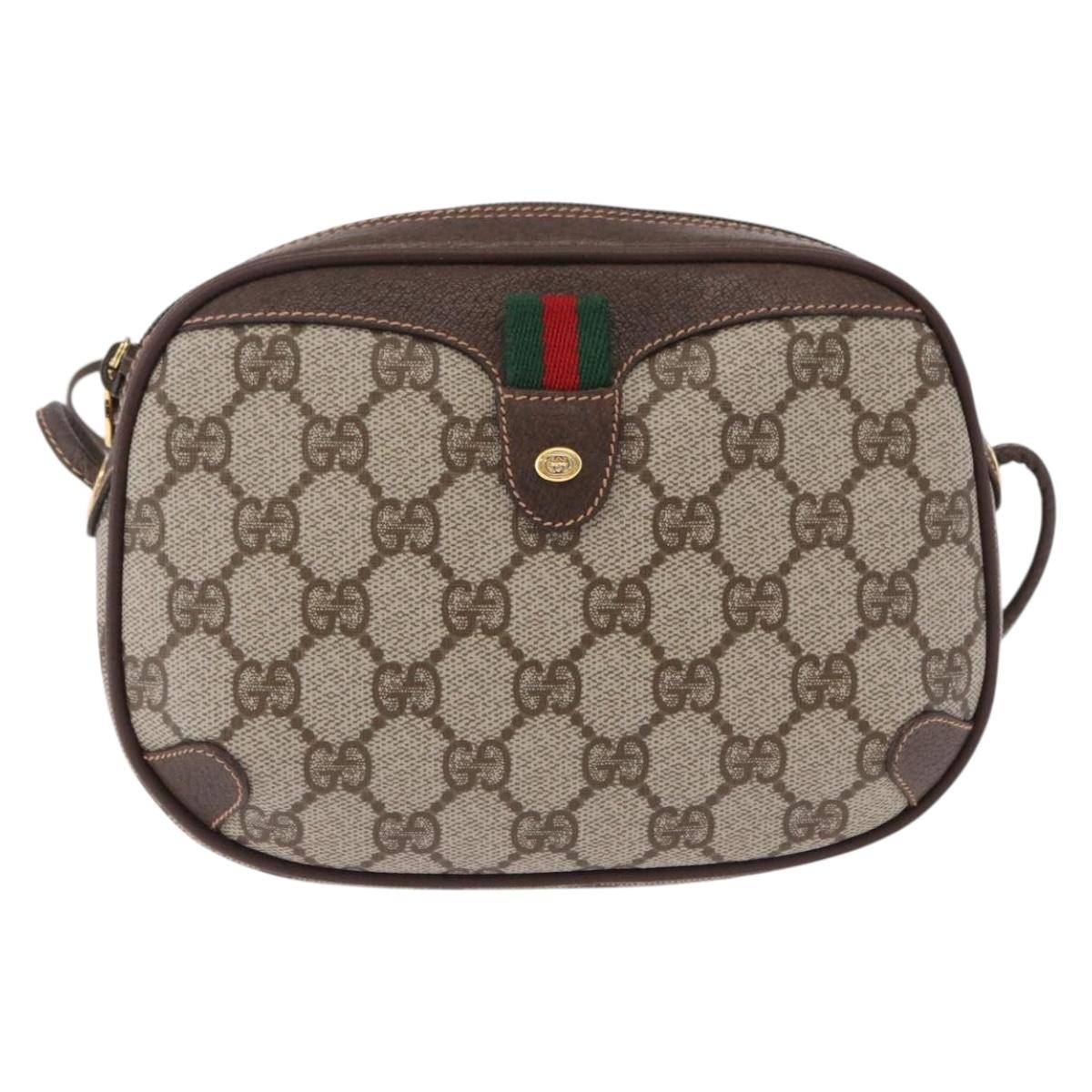 GUCCI GG Supreme Web Sherry Line Bag PVC Beige Gold 156 02 066 Auth BA15125