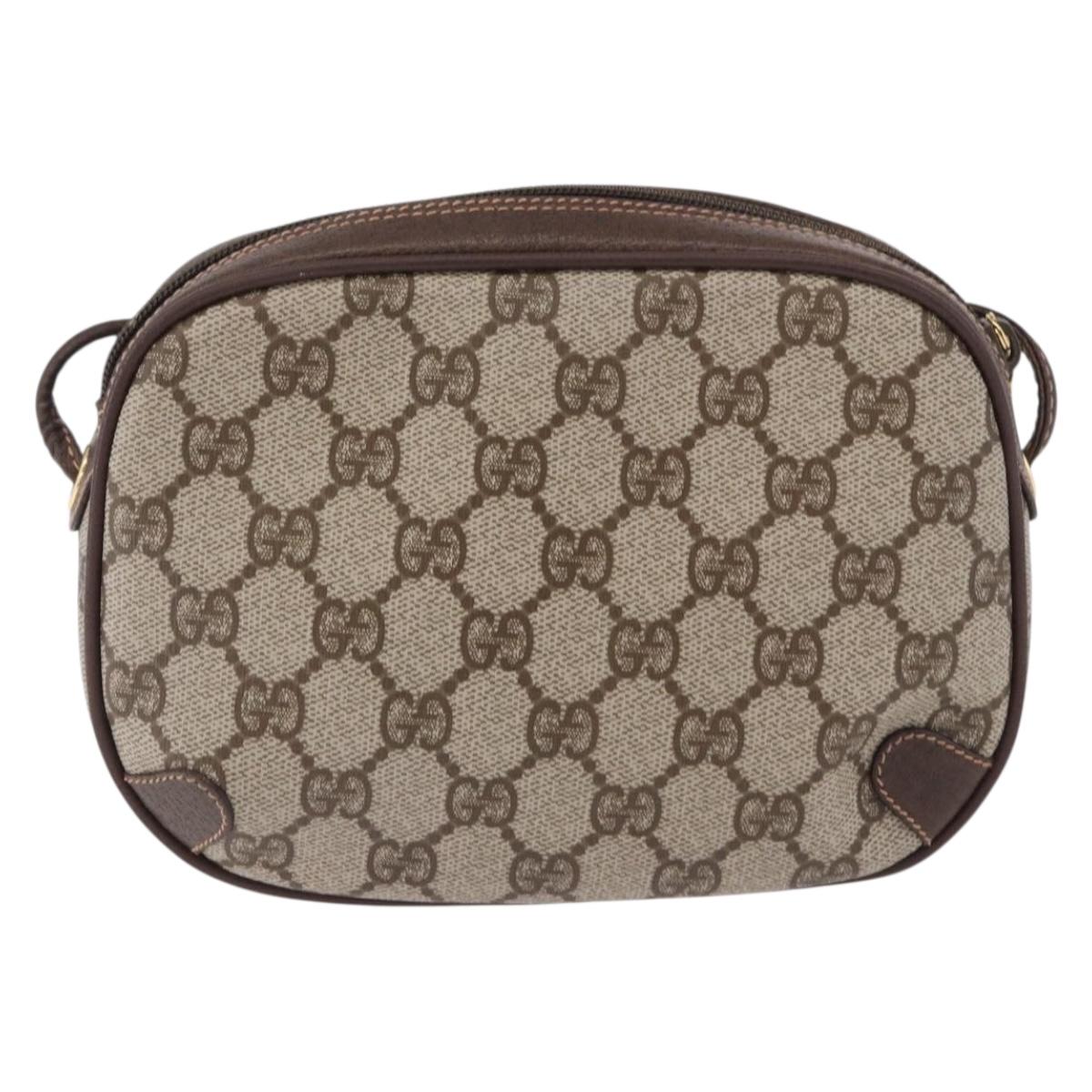 GUCCI GG Supreme Web Sherry Line Bag PVC Beige Gold 156 02 066 Auth BA15125
