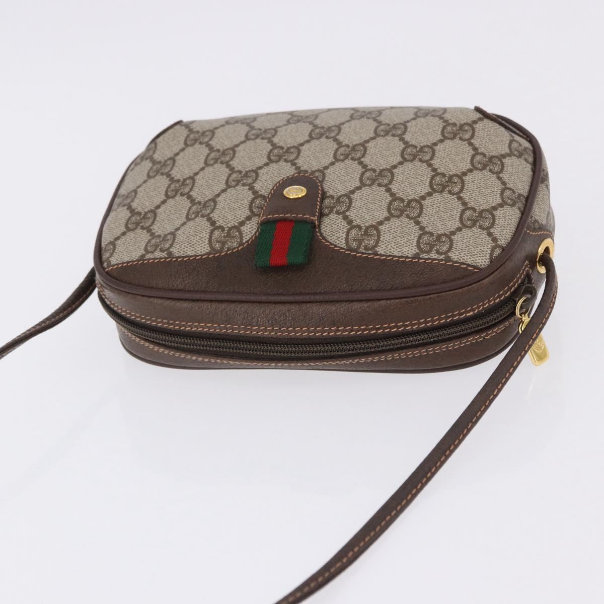 GUCCI GG Supreme Web Sherry Line Bag PVC Beige Gold 156 02 066 Auth BA15125