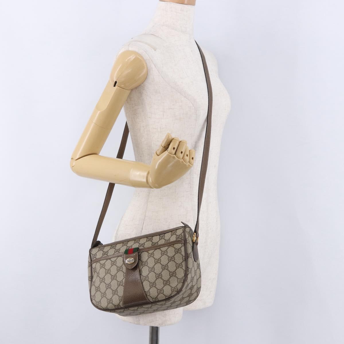 GUCCI GG Supreme Web Sherry Line Bag PVC Beige Gold 02 14 032 Auth BA15126