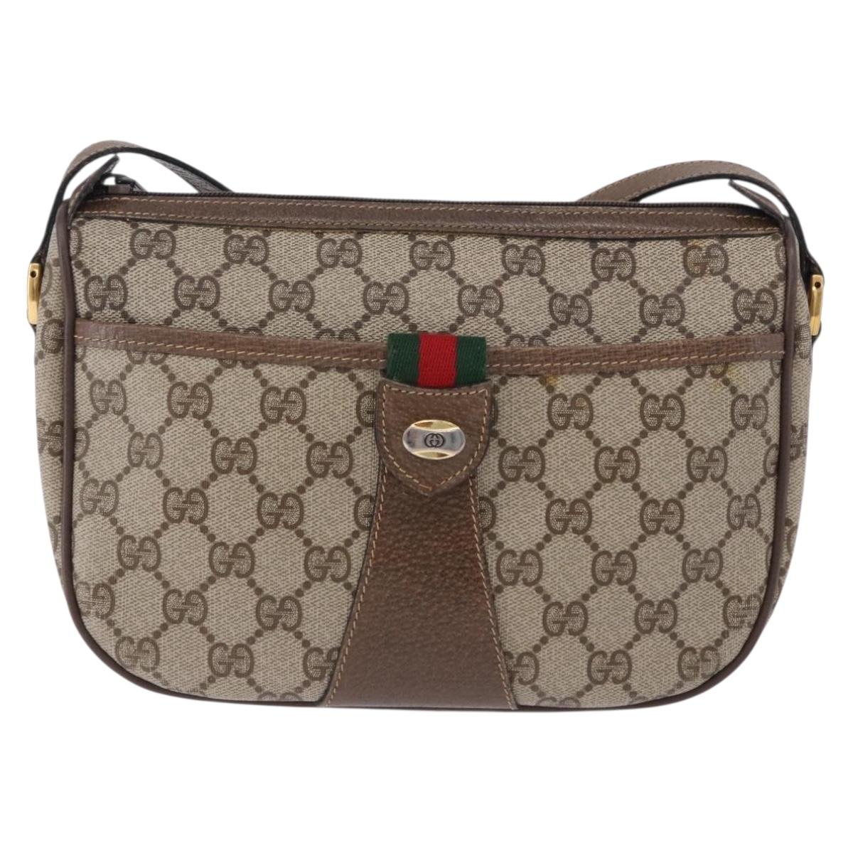 GUCCI GG Supreme Web Sherry Line Bag PVC Beige Gold 02 14 032 Auth BA15126