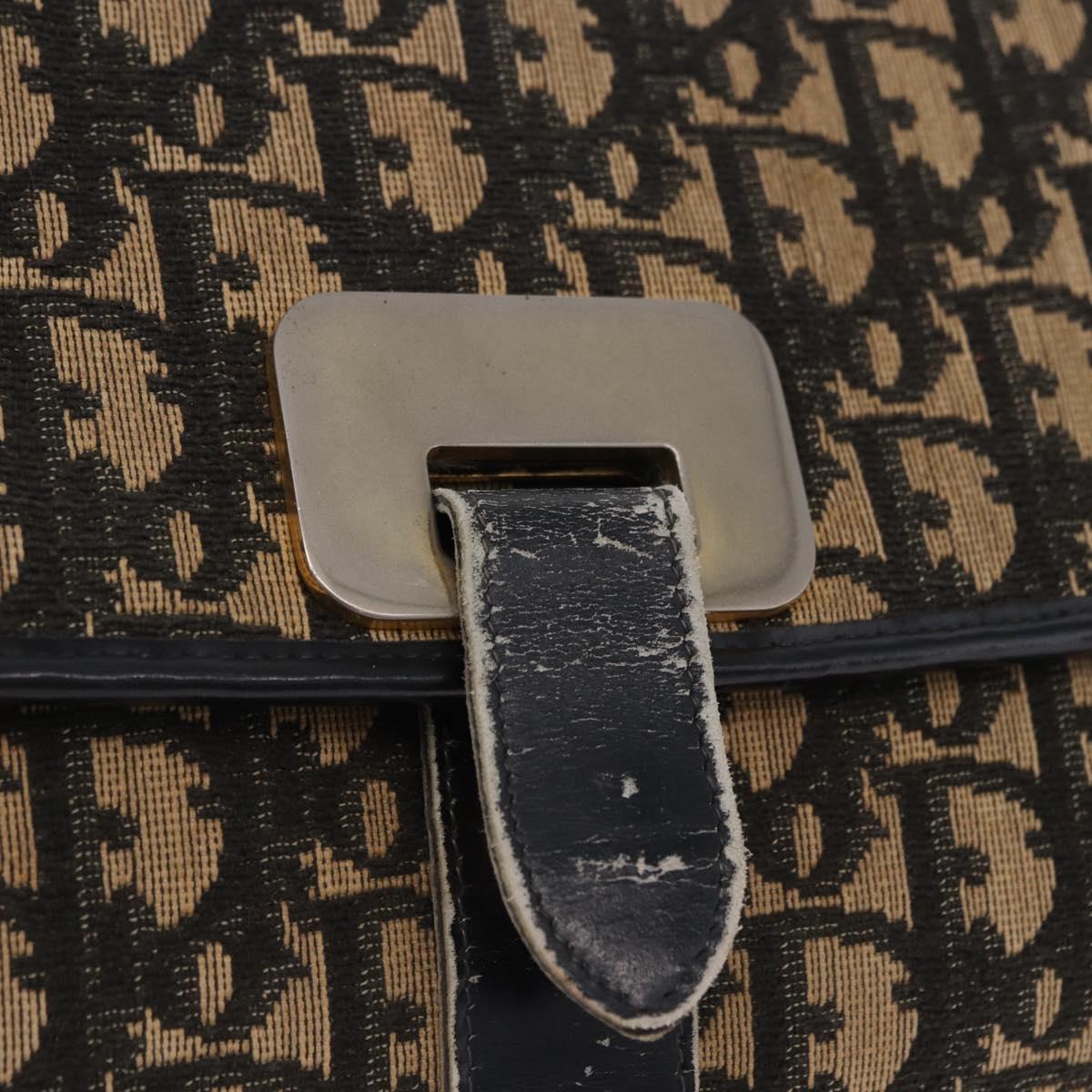 Christian Dior Trotter Canvas Shoulder Bag Navy Gold Auth BA15128