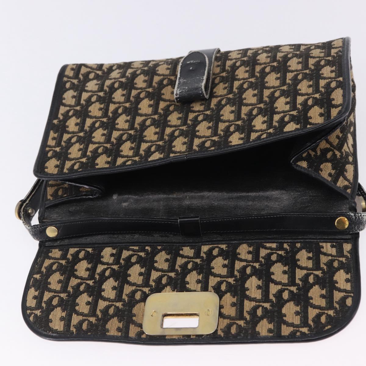 Christian Dior Trotter Canvas Shoulder Bag Navy Gold Auth BA15128