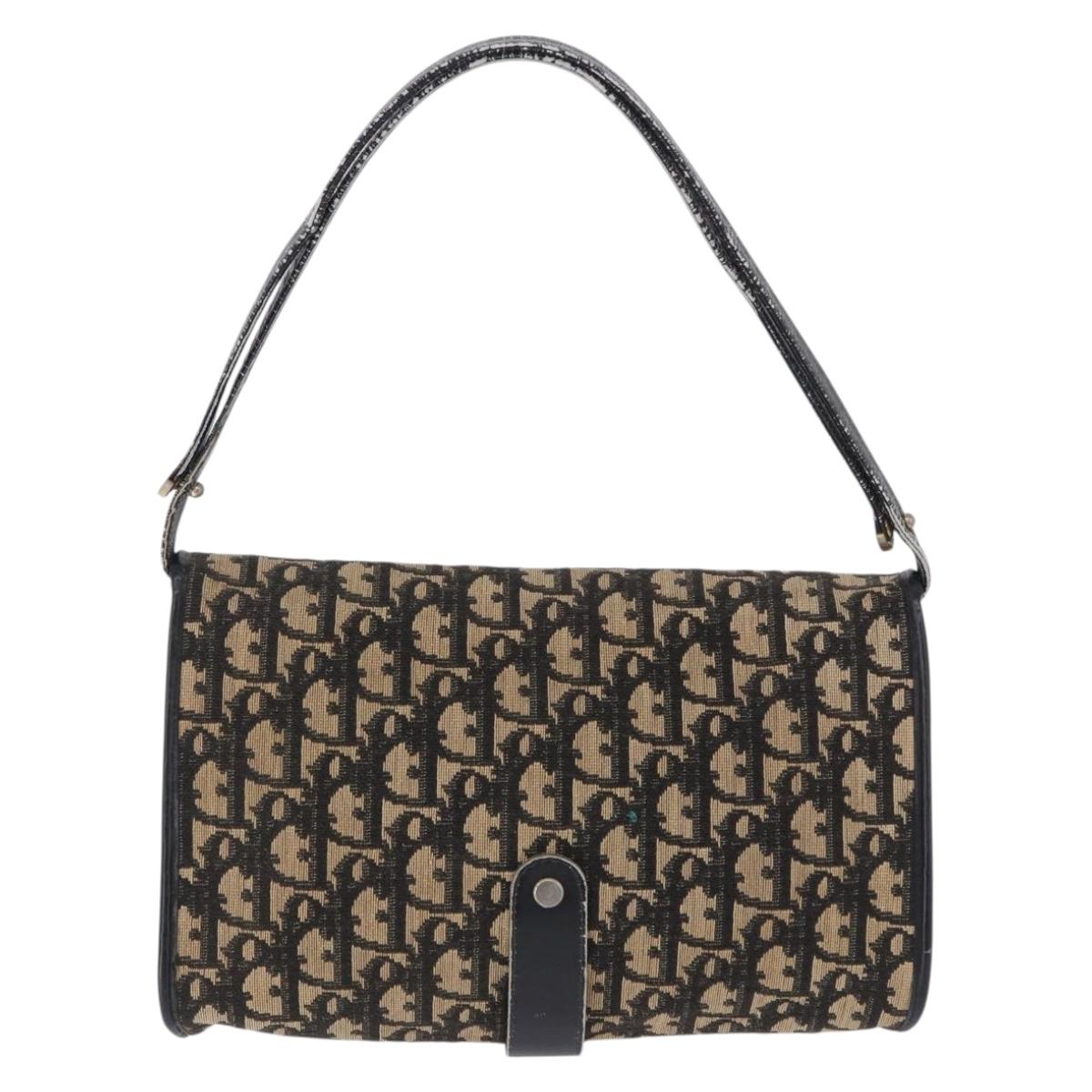 Christian Dior Trotter Canvas Shoulder Bag Navy Gold Auth BA15128