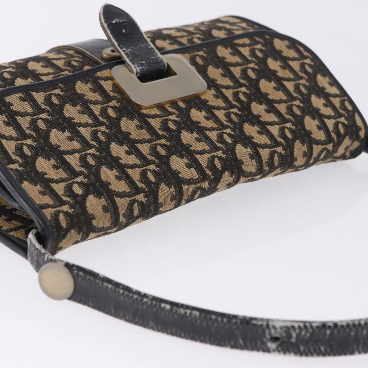 Christian Dior Trotter Canvas Shoulder Bag Navy Gold Auth BA15128