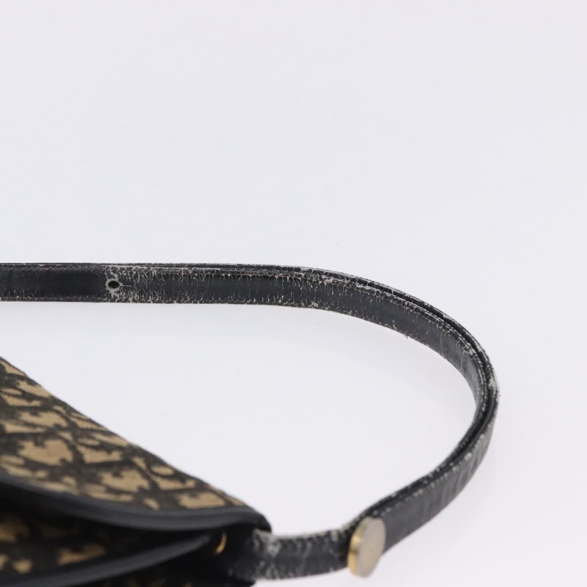 Christian Dior Trotter Canvas Shoulder Bag Navy Gold Auth BA15128