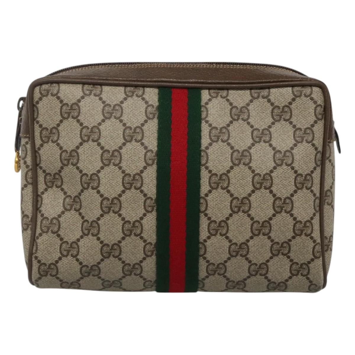 GUCCI GG Supreme Web Sherry Line Clutch Bag PVC Beige Gold 22 01 012 Auth BA1513