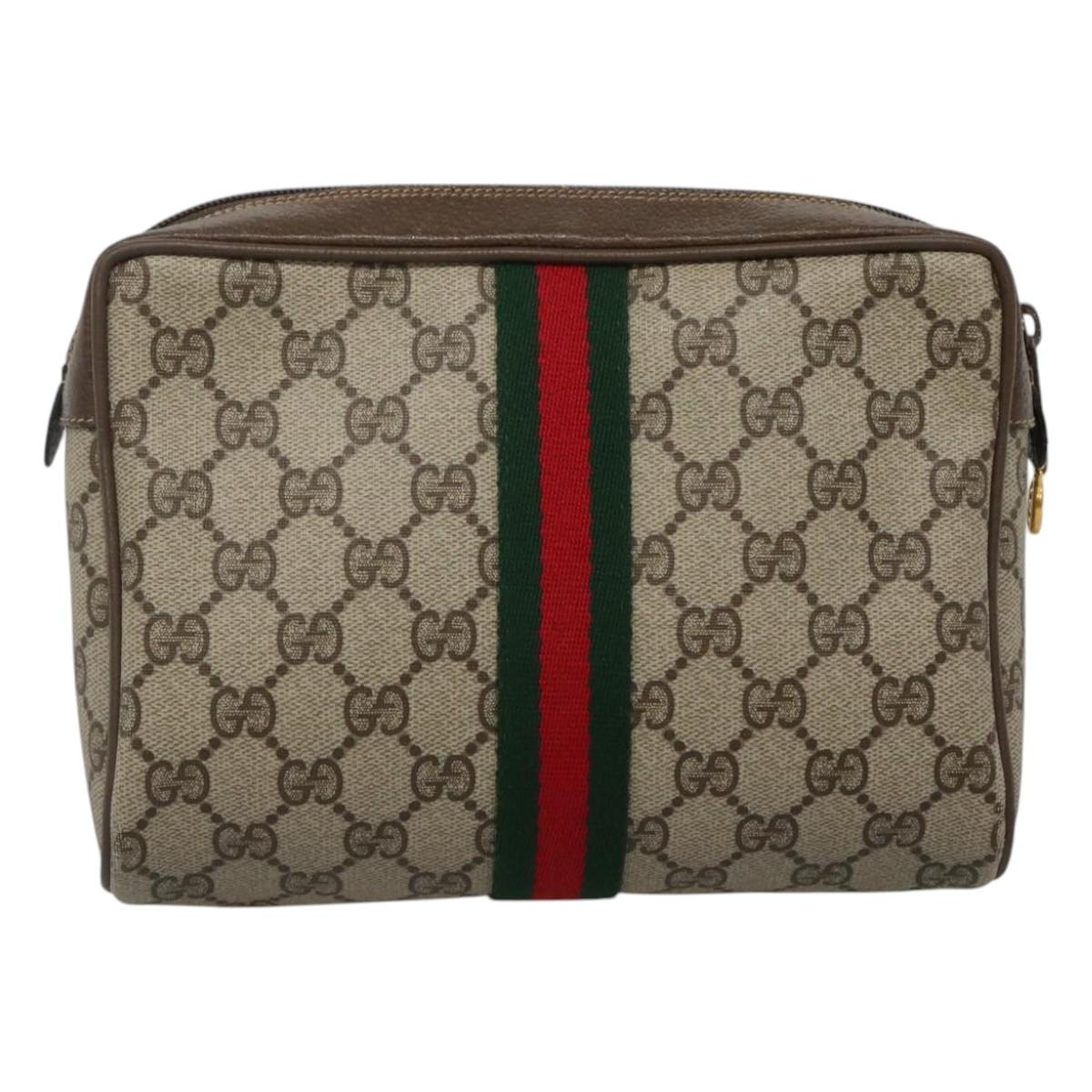 GUCCI GG Supreme Web Sherry Line Clutch Bag PVC Beige Gold 22 01 012 Auth BA1513