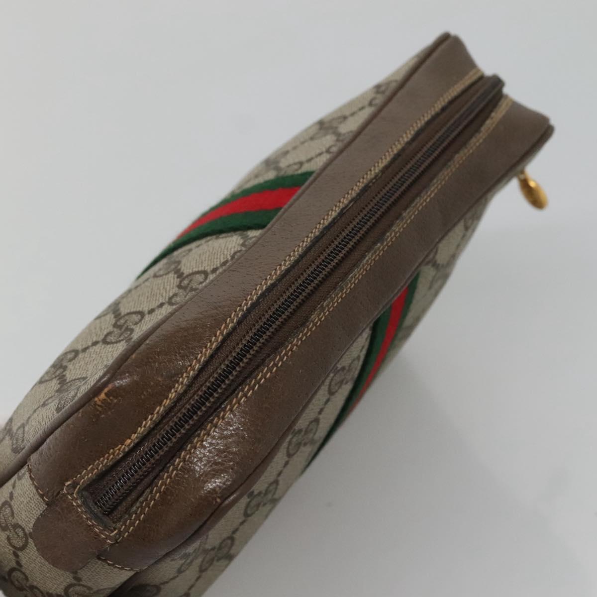GUCCI GG Supreme Web Sherry Line Clutch Bag PVC Beige Gold 22 01 012 Auth BA1513