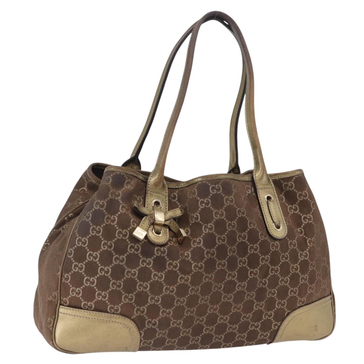 GUCCI GG Canvas Princie Tote Bag Brown Gold 163805 Auth BA15130