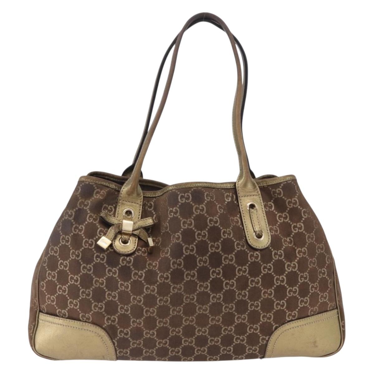 GUCCI GG Canvas Princie Tote Bag Brown Gold 163805 Auth BA15130