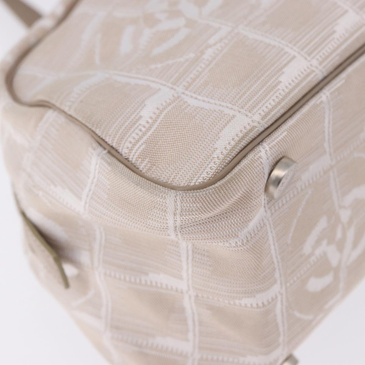 CHANEL New Travel Line Hand Bag Nylon Ivory Silver CC Auth BA15135A