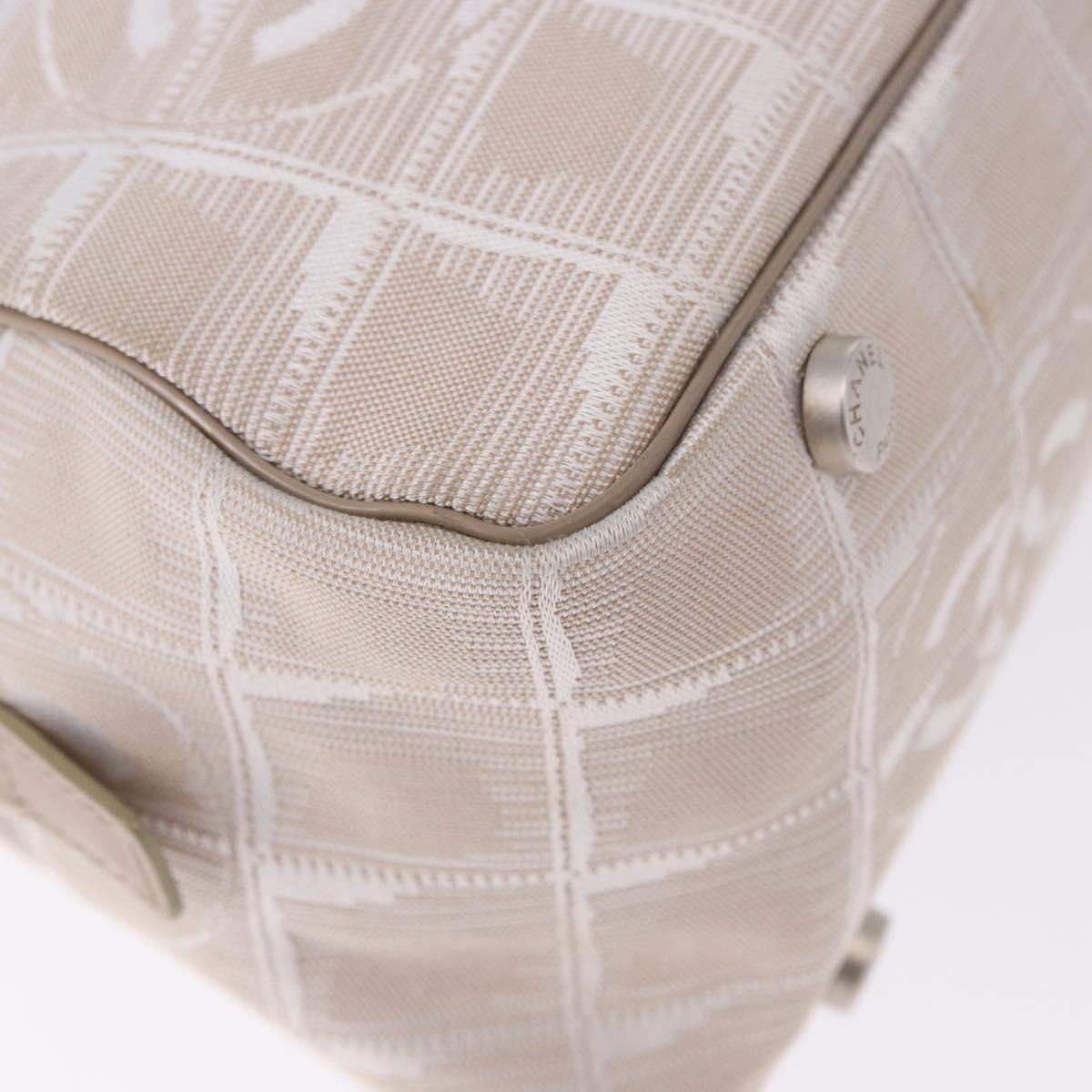CHANEL New Travel Line Hand Bag Nylon Ivory Silver CC Auth BA15135A