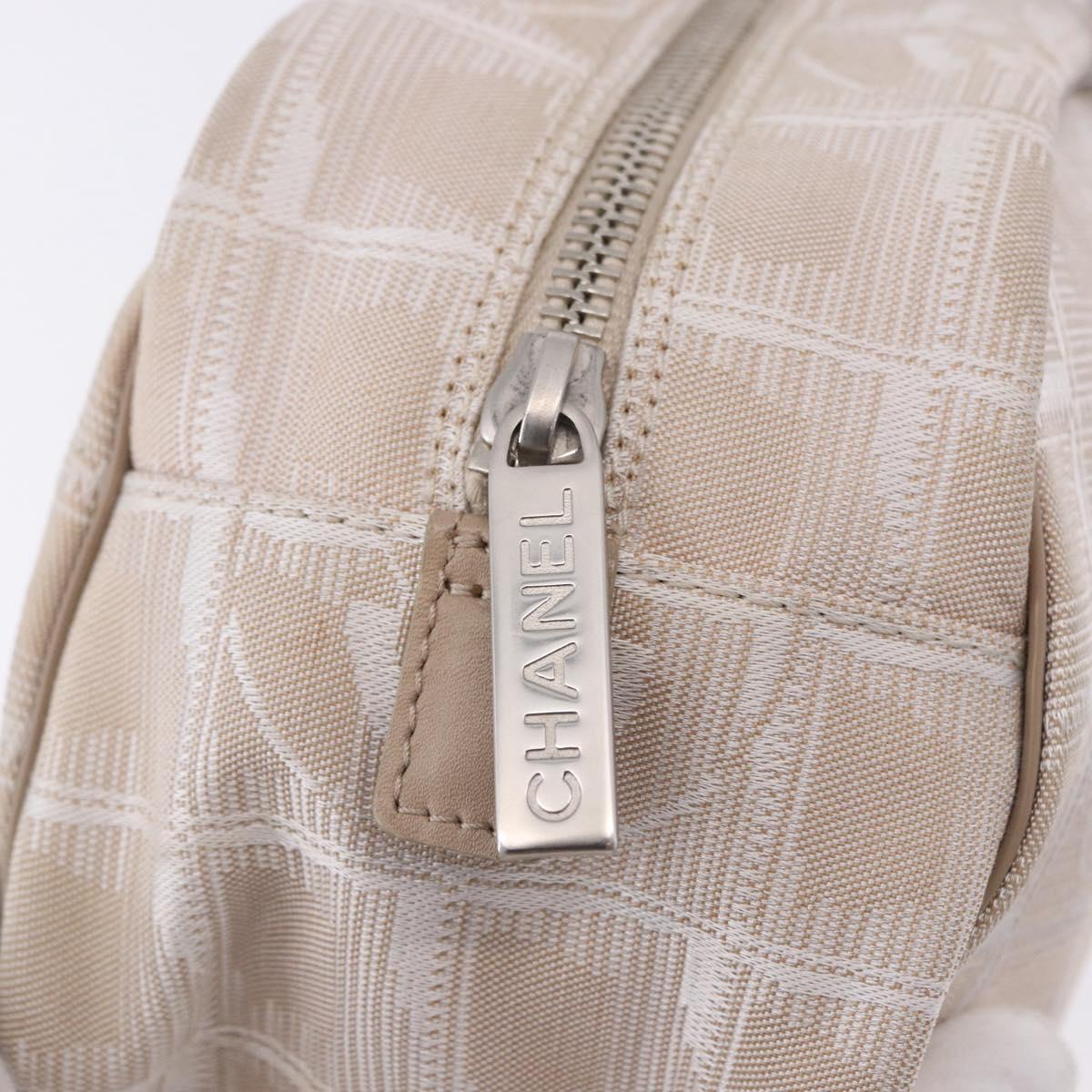 CHANEL New Travel Line Hand Bag Nylon Ivory Silver CC Auth BA15135A