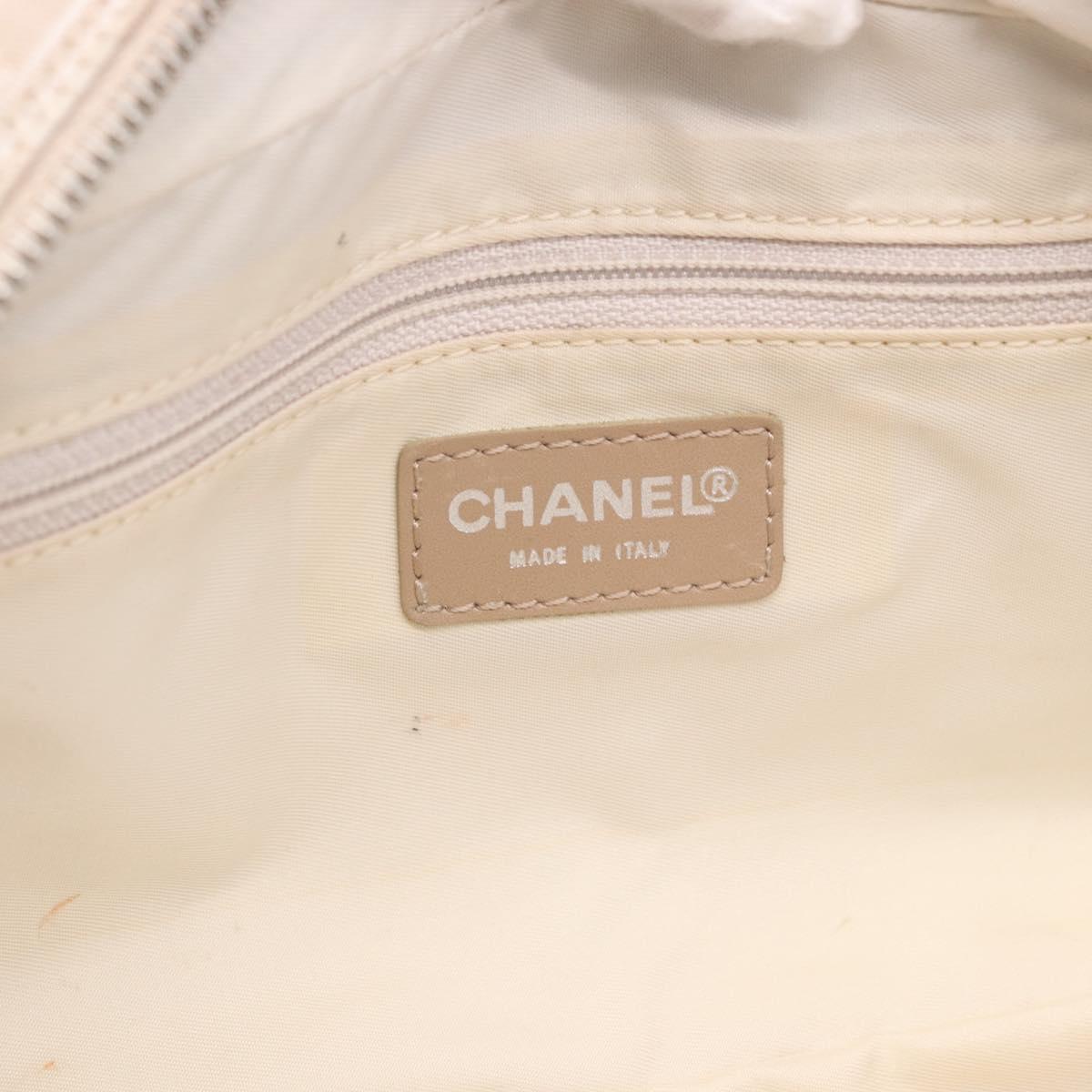 CHANEL New Travel Line Hand Bag Nylon Ivory Silver CC Auth BA15135A