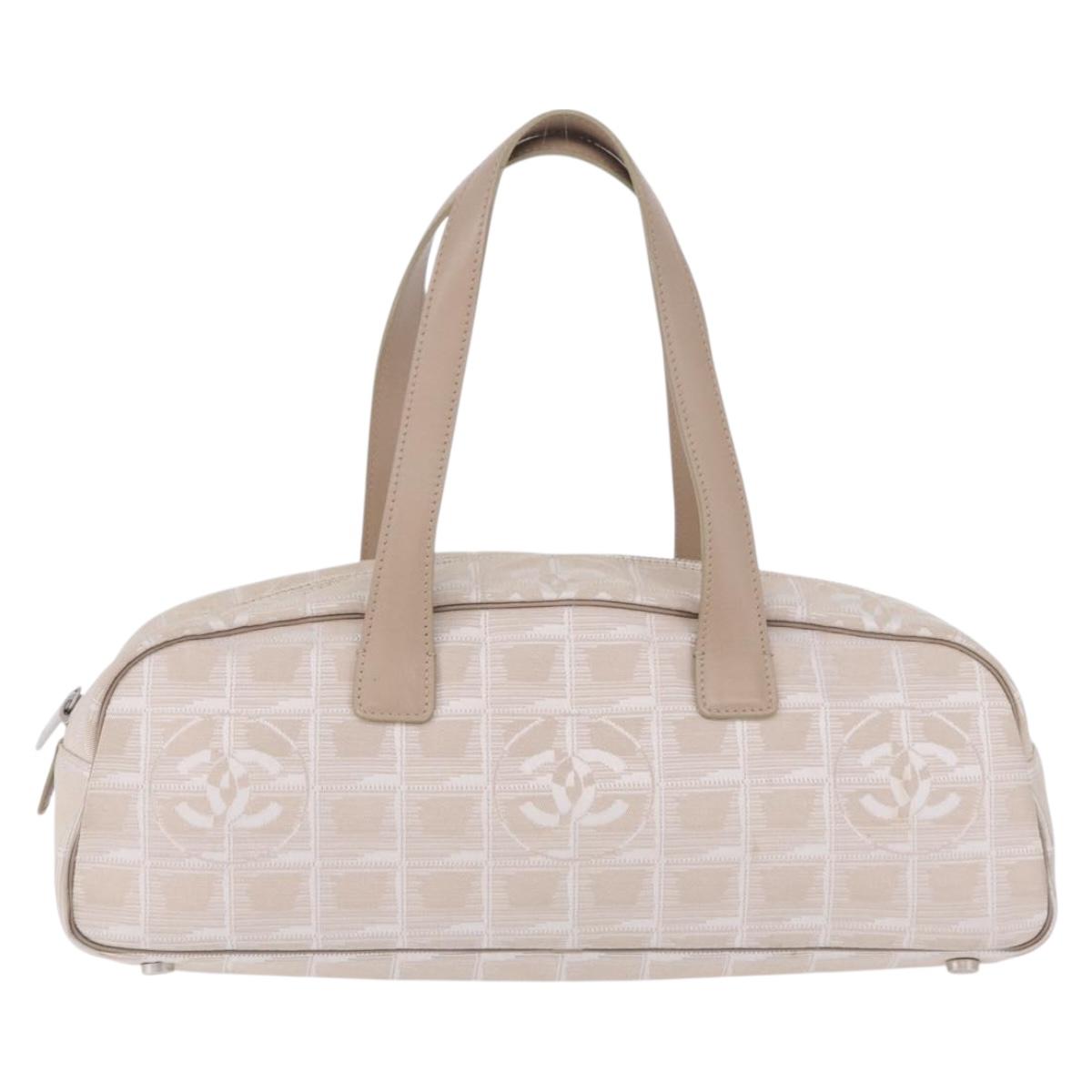 CHANEL New Travel Line Hand Bag Nylon Ivory Silver CC Auth BA15135A