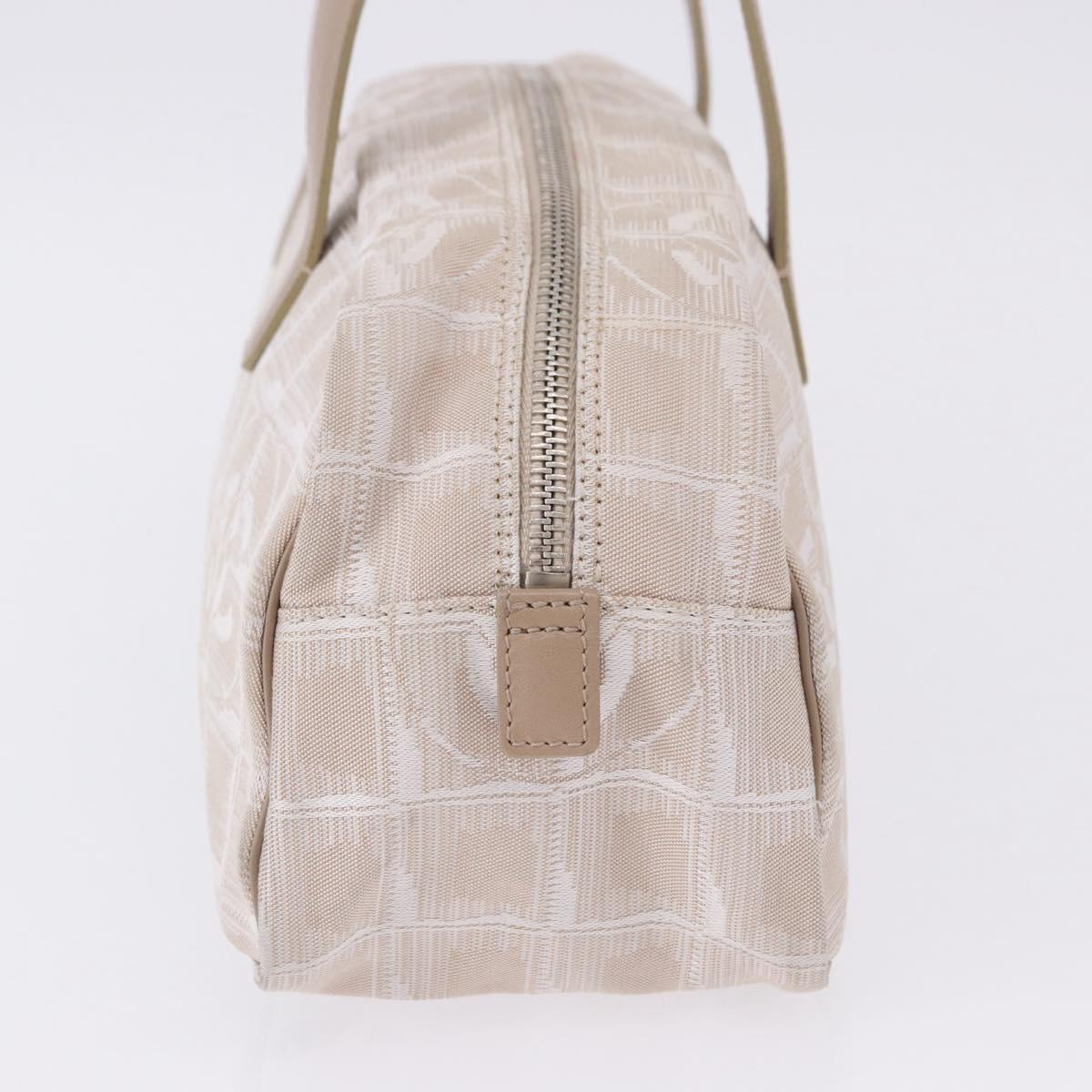 CHANEL New Travel Line Hand Bag Nylon Ivory Silver CC Auth BA15135A