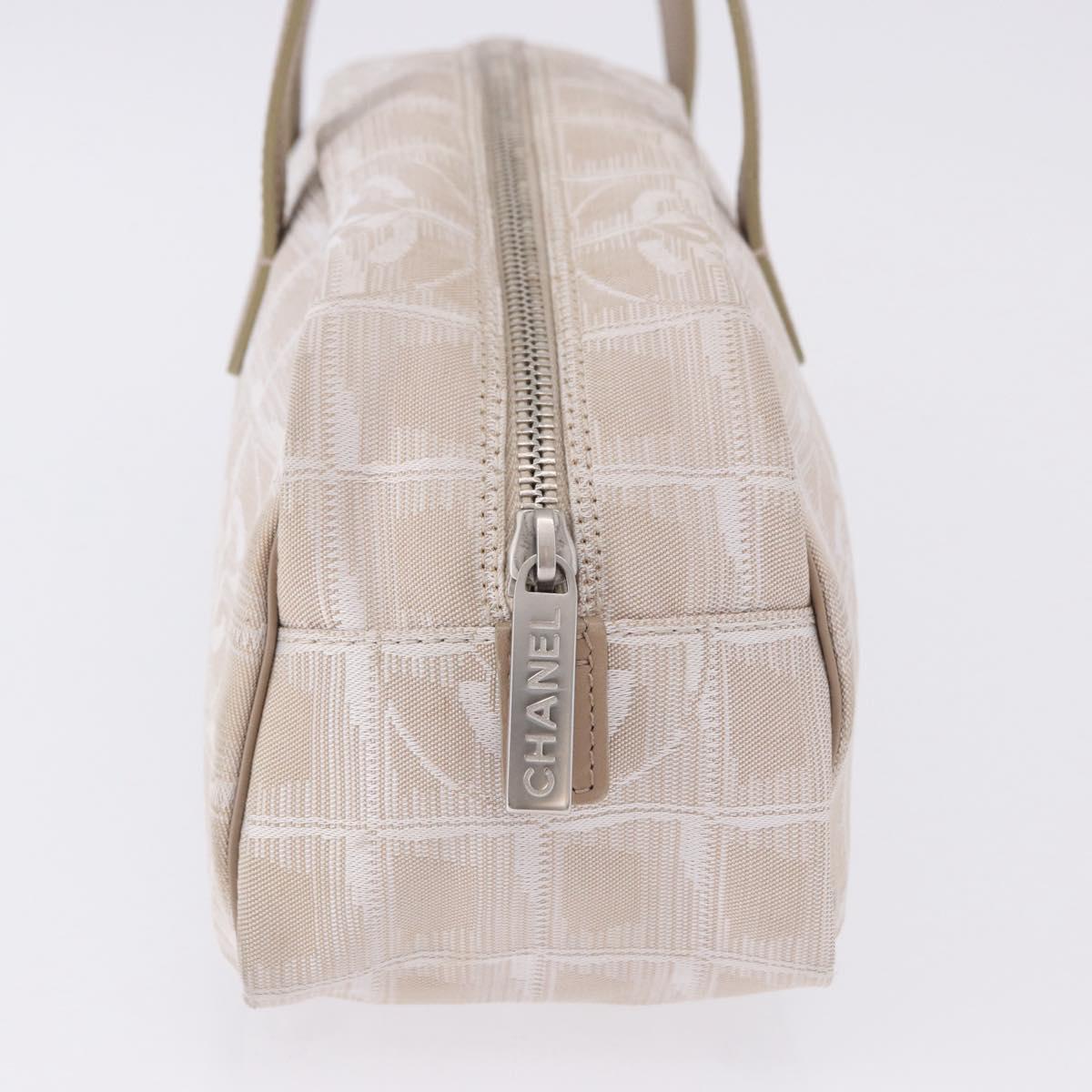 CHANEL New Travel Line Hand Bag Nylon Ivory Silver CC Auth BA15135A