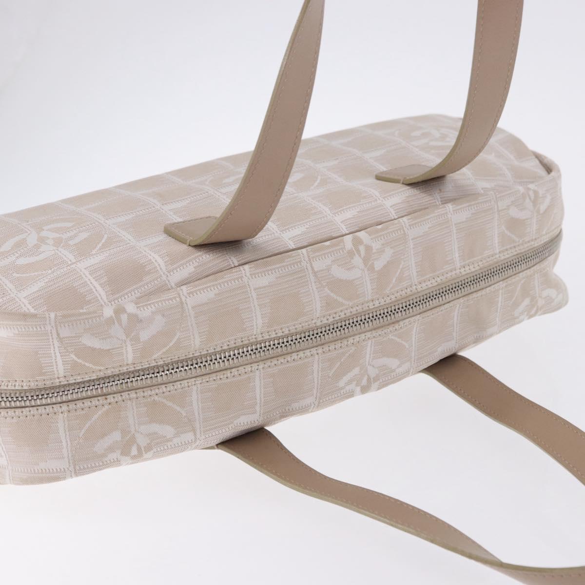 CHANEL New Travel Line Hand Bag Nylon Ivory Silver CC Auth BA15135A