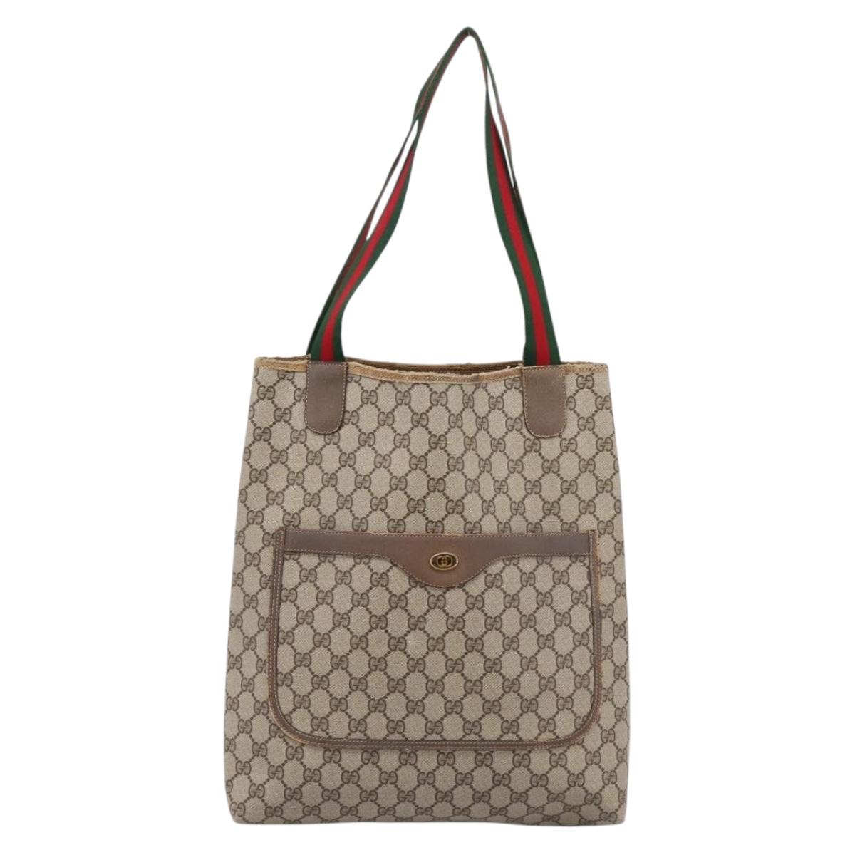 GUCCI GG Supreme Web Sherry Line Tote Bag PVC Beige Gold 39 02 003 Auth BA15137