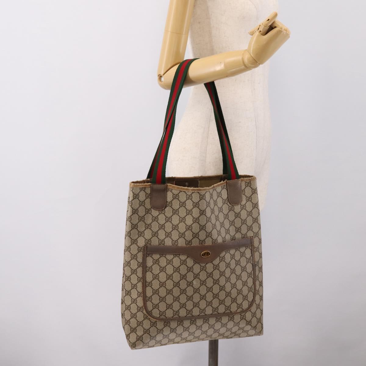GUCCI GG Supreme Web Sherry Line Tote Bag PVC Beige Gold 39 02 003 Auth BA15137