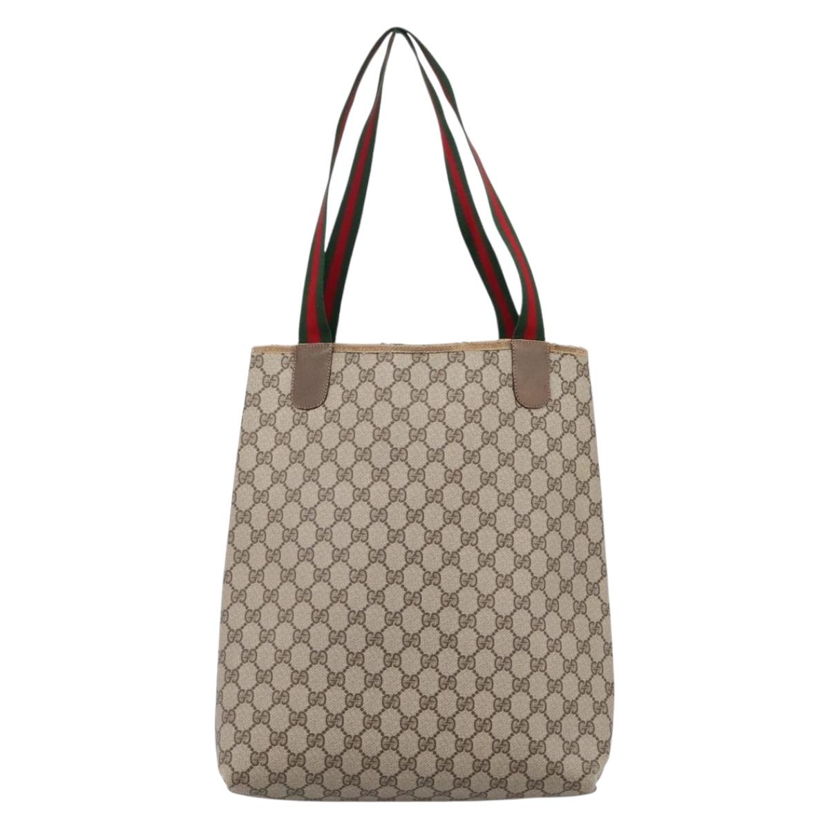 GUCCI GG Supreme Web Sherry Line Tote Bag PVC Beige Gold 39 02 003 Auth BA15137