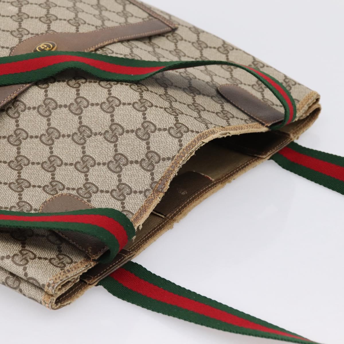 GUCCI GG Supreme Web Sherry Line Tote Bag PVC Beige Gold 39 02 003 Auth BA15137