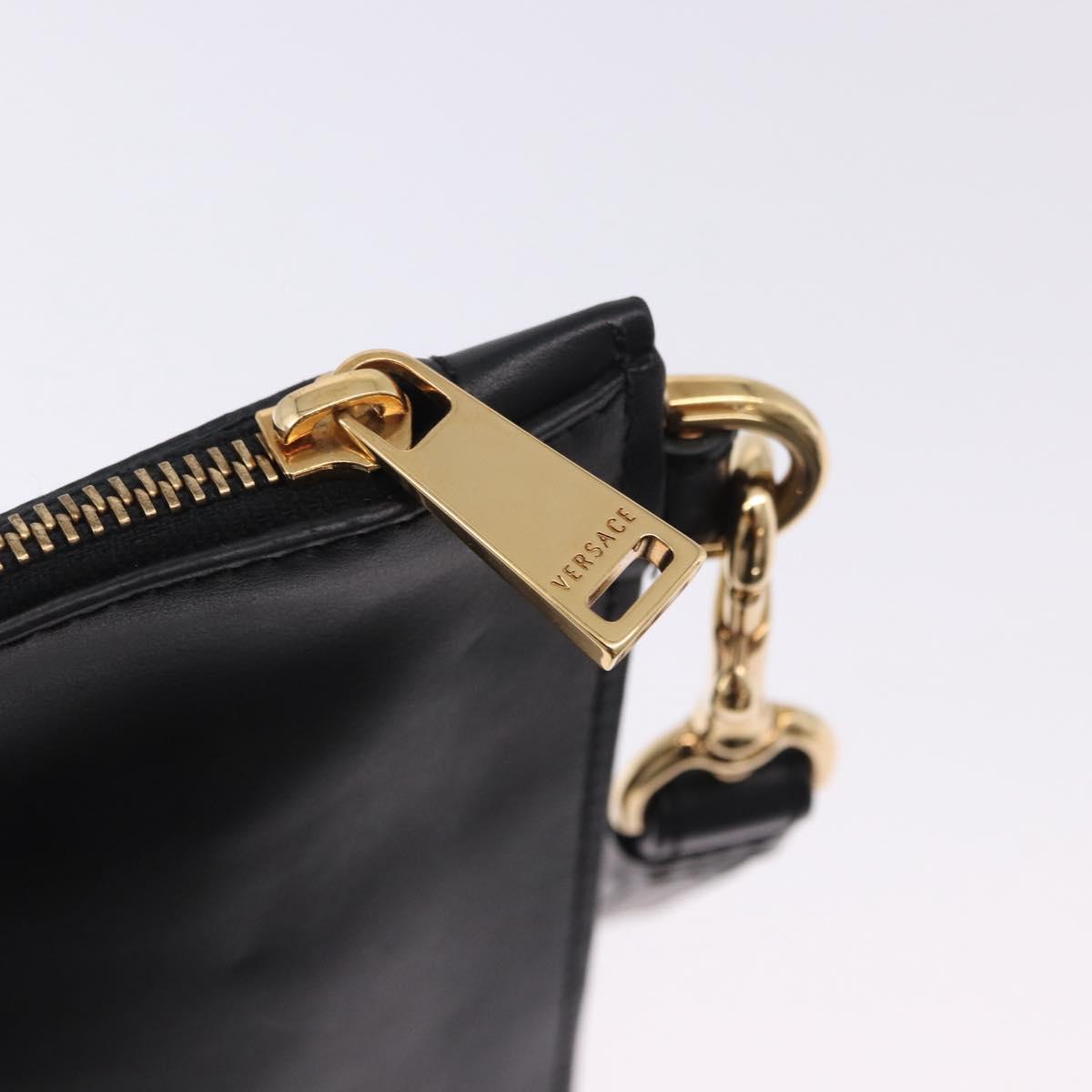 VERSACE Clutch Bag Leather Black Gold Auth BA15138A