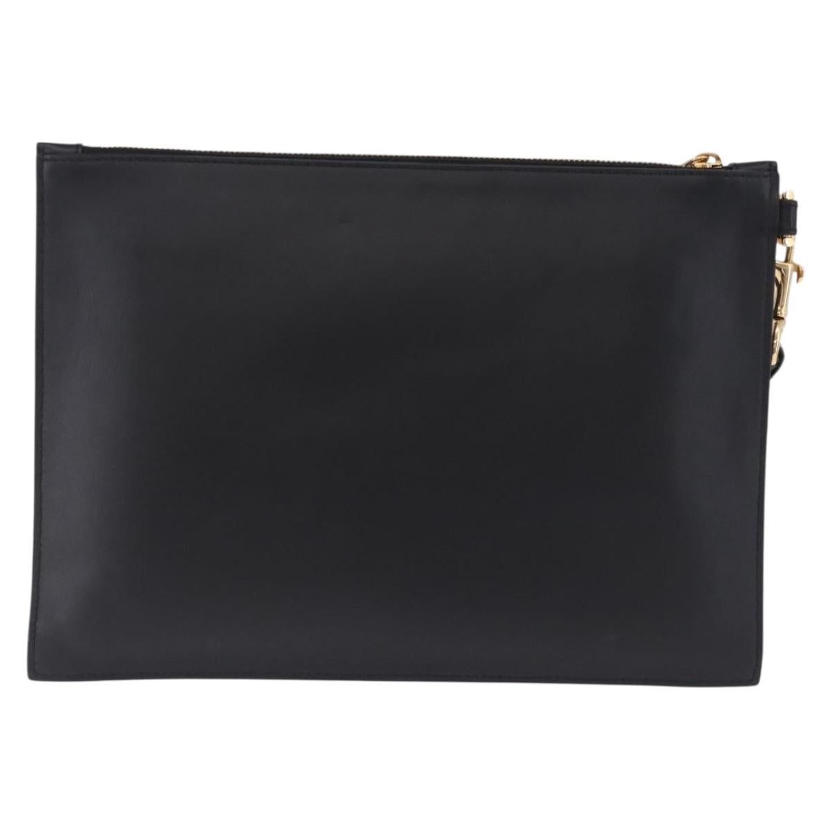 VERSACE Clutch Bag Leather Black Gold Auth BA15138A