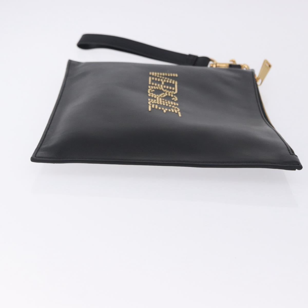 VERSACE Clutch Bag Leather Black Gold Auth BA15138A