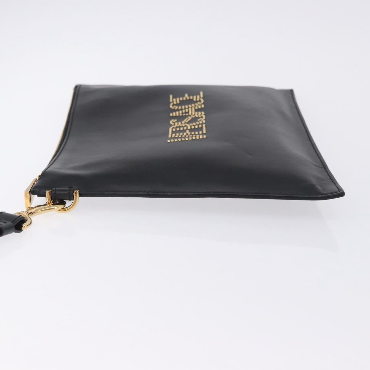 VERSACE Clutch Bag Leather Black Gold Auth BA15138A